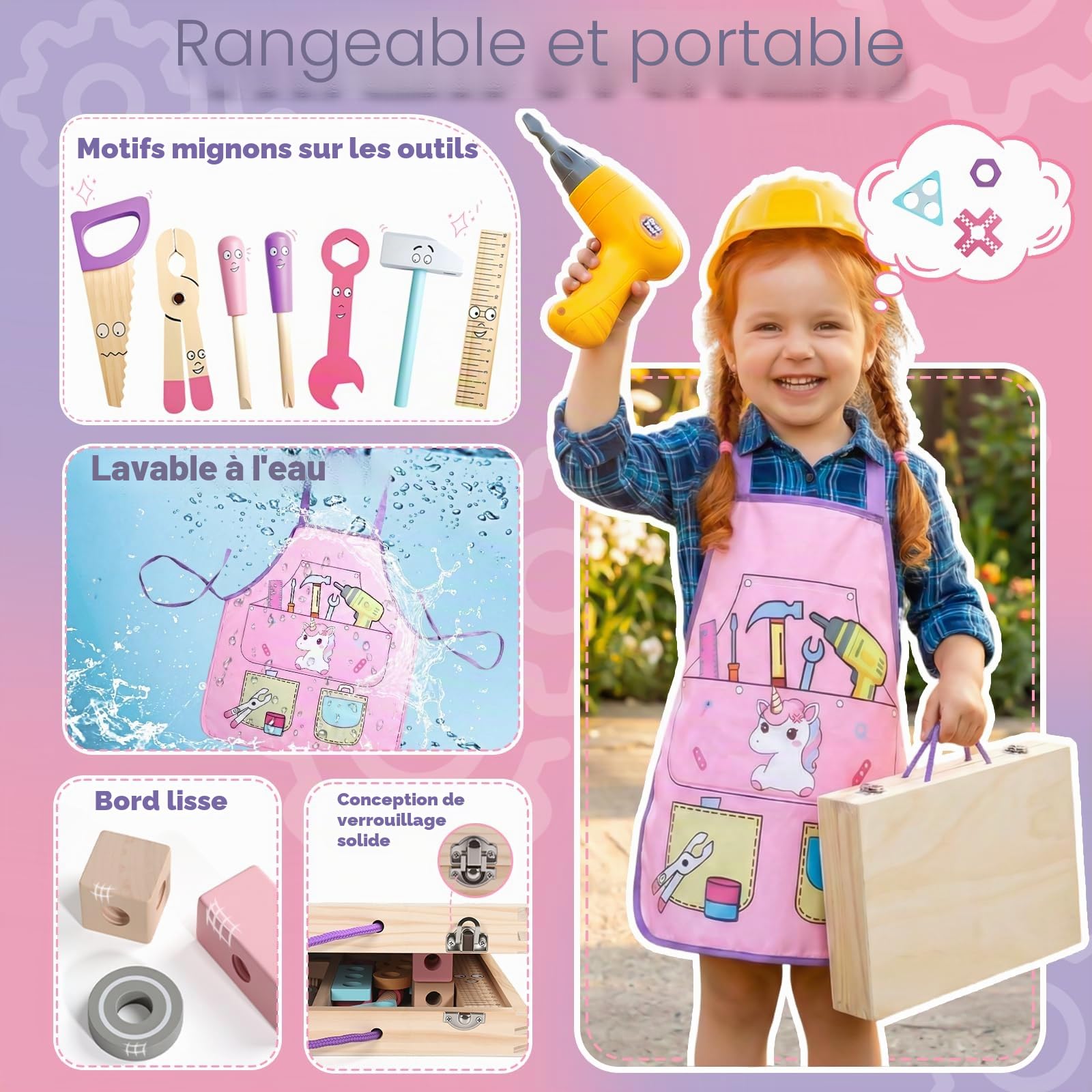 Jouet Enfant 3 ans, Jouet Fille 3 ans, Boite a Outils Enfant Montessori Jeux Enfants 3 ans, Jeux Fille 3 4 ans Bois Jouets avec Perceuse Tablier Bricolage Outils Cadeau Fille 3 4 5 ans Garçon (44 Pcs)