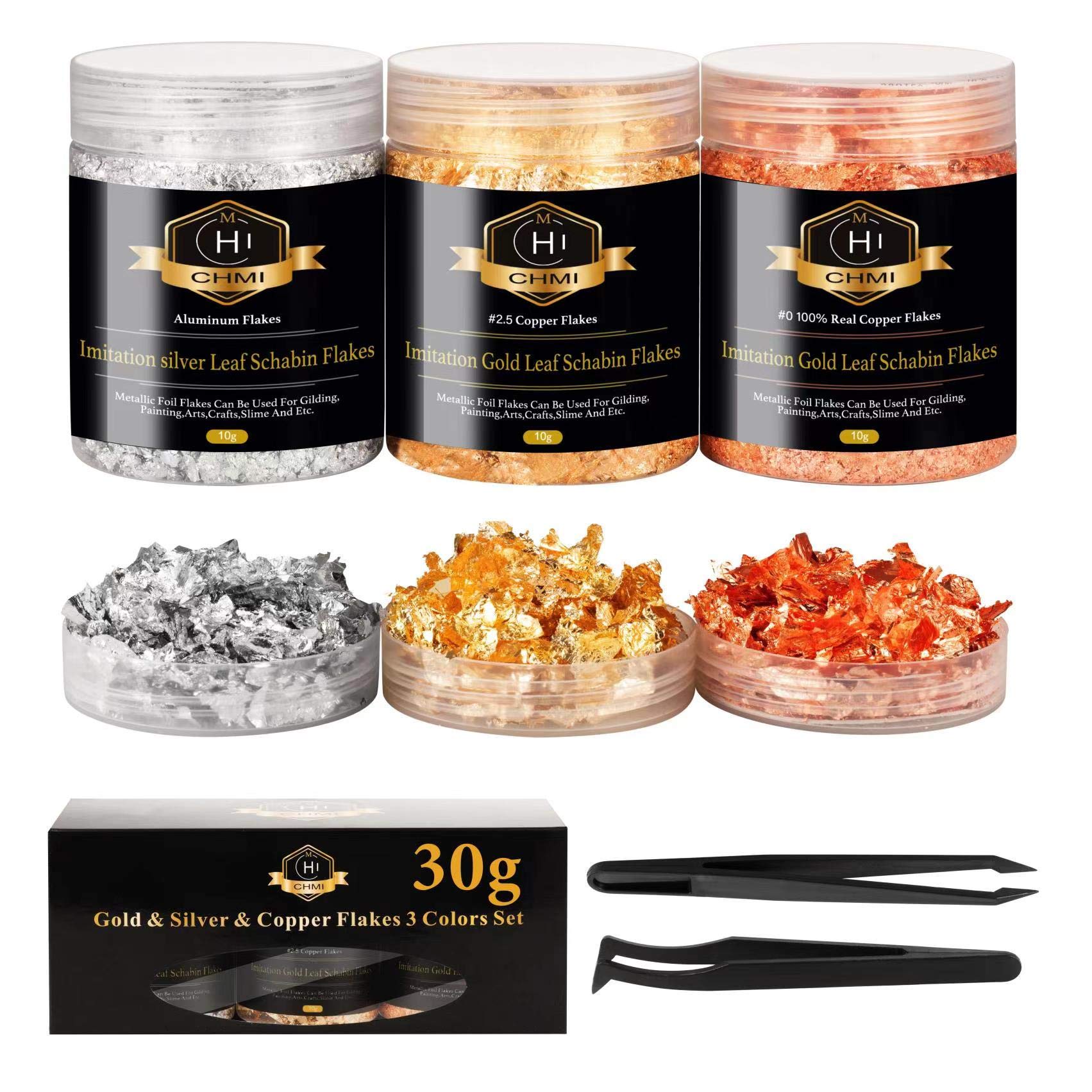 Gold Foil Flakes for Resin, Jewelry Making, Imitation Gold Foil Flakes Metallic Leaf for Nails, Painting, Crafts, Slime and Resin Jewelry Making (Gold, Silver, Copper Colors)- 30 Grams