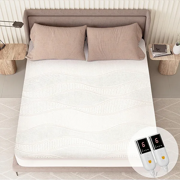 Texciting Heated Mattress Pad Queen Size-Dual Controllers Electric Mattress Pad with Deep Pocket,6 Heat Settings & 2-10 Auto Shut Off Electric Bed Warmer,ETL Certified,Machine Washable,(White)