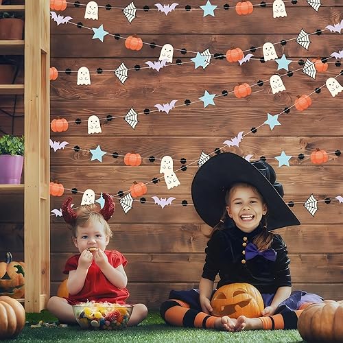 Miniatura 7 de MARFOREVER Guirnalda decorativa de fiesta de Halloween de 39.4 pies, paquete de 4 pancartas colgantes de calabaza fantasma pastel, guirnaldas de
