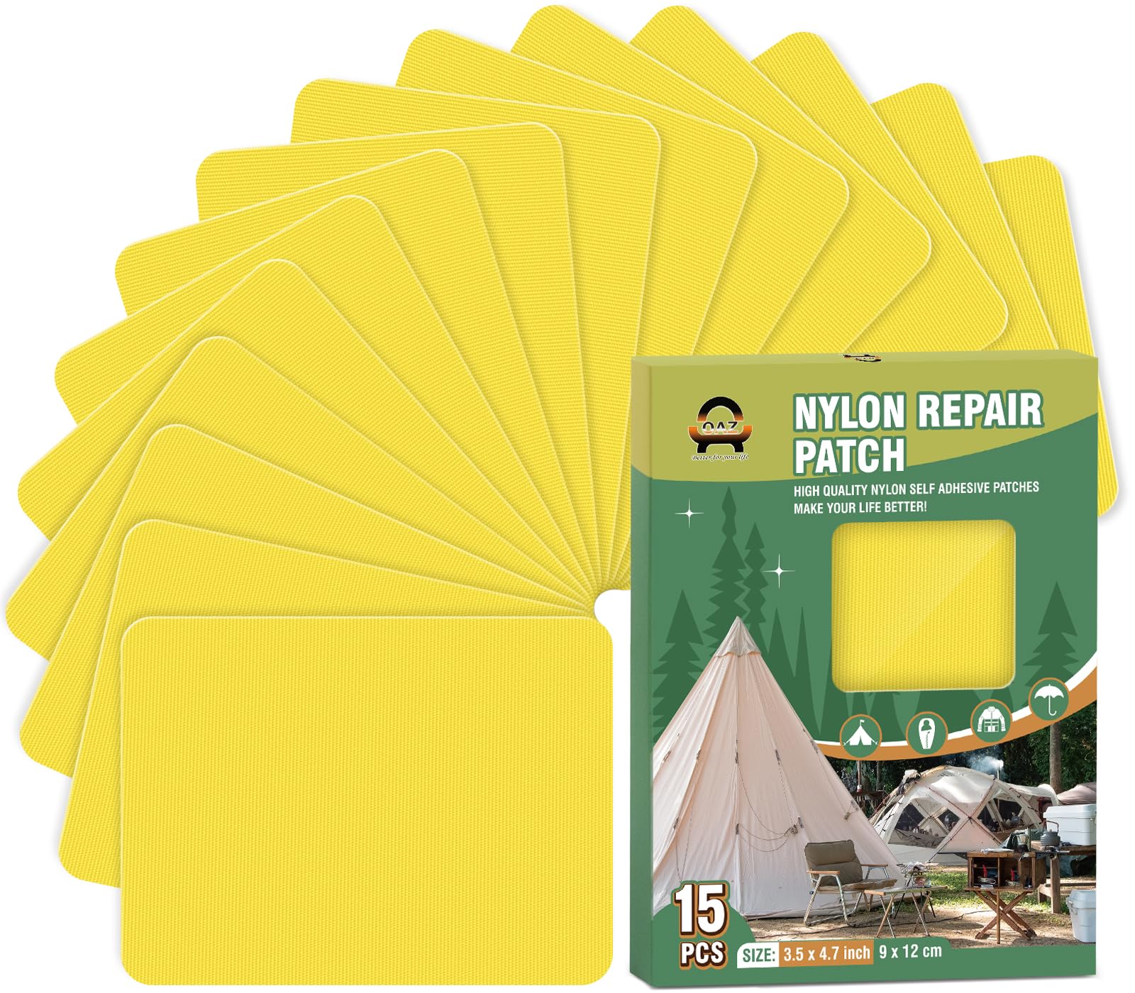 15 Pieces 9 x 12 cm Nylon Repair Patches Nylon Fabric Patch Self-Adhesive Tent Repair Tape Waterproof Lightweight Repair Patches Repair Patch Kit for Clothing Down Jacket Bag (Yellow)