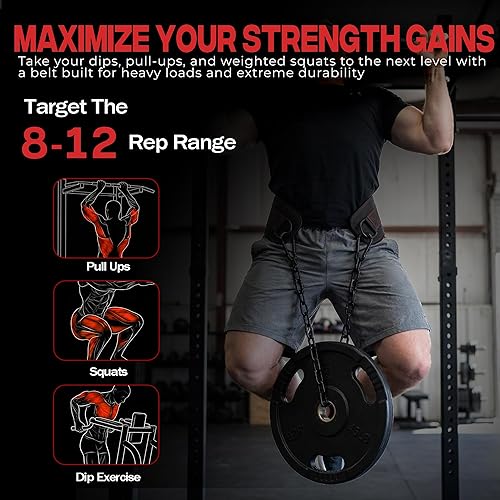 Miniatura 4 de Cinturón de inmersión para levantamiento de pesas con cadena, resistente capacidad de 550 a 650 libras, para inmersiones y dominadas