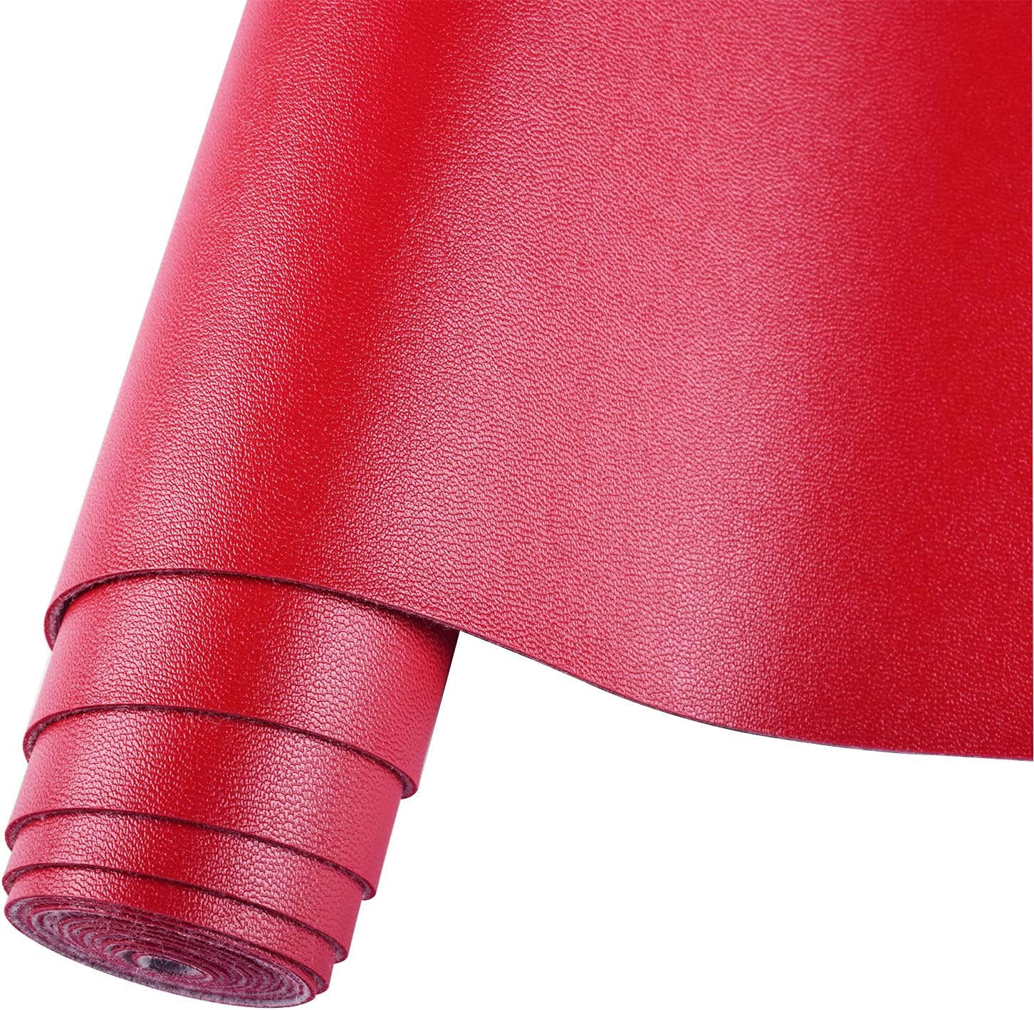 HGUAN Smooth Solid Color Maroon Red Faux Leather 12"X53"(30cmX135cm),Faux Leather Sheets Roll Very Suitable for Making Crafts, Leather Earrings, Bows,Sewing (Maroon Red)