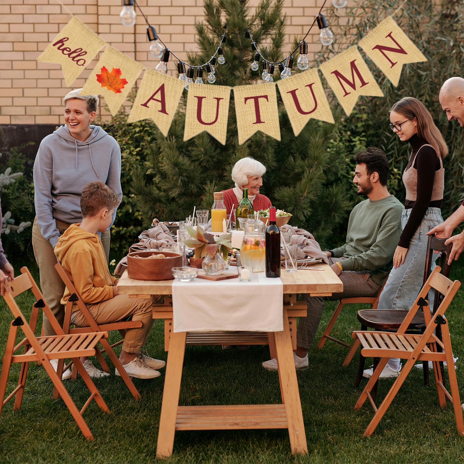 Amosfun Striscione In Lino Hello Autumn - Ghirlanda Con Foglia D'Acero Per Decorazioni Autunnali, Foto E Feste