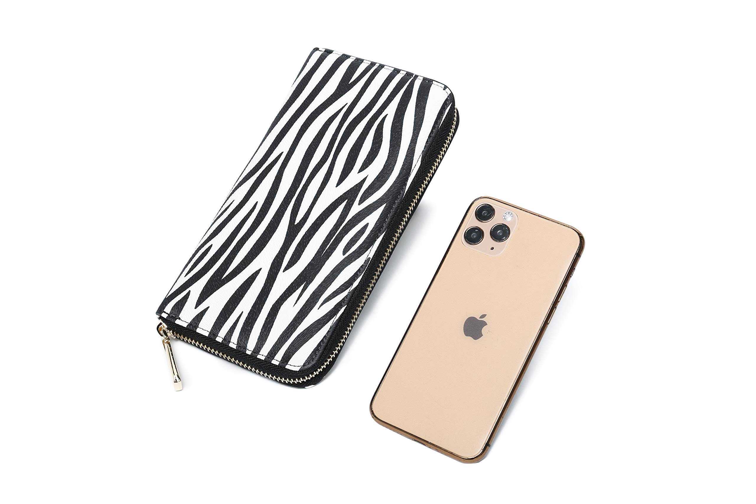 Daisy Rose Women’s Zip-Around Wallet & Phone Clutch with RFID Blocking, PU Vegan Leather (Zebra)