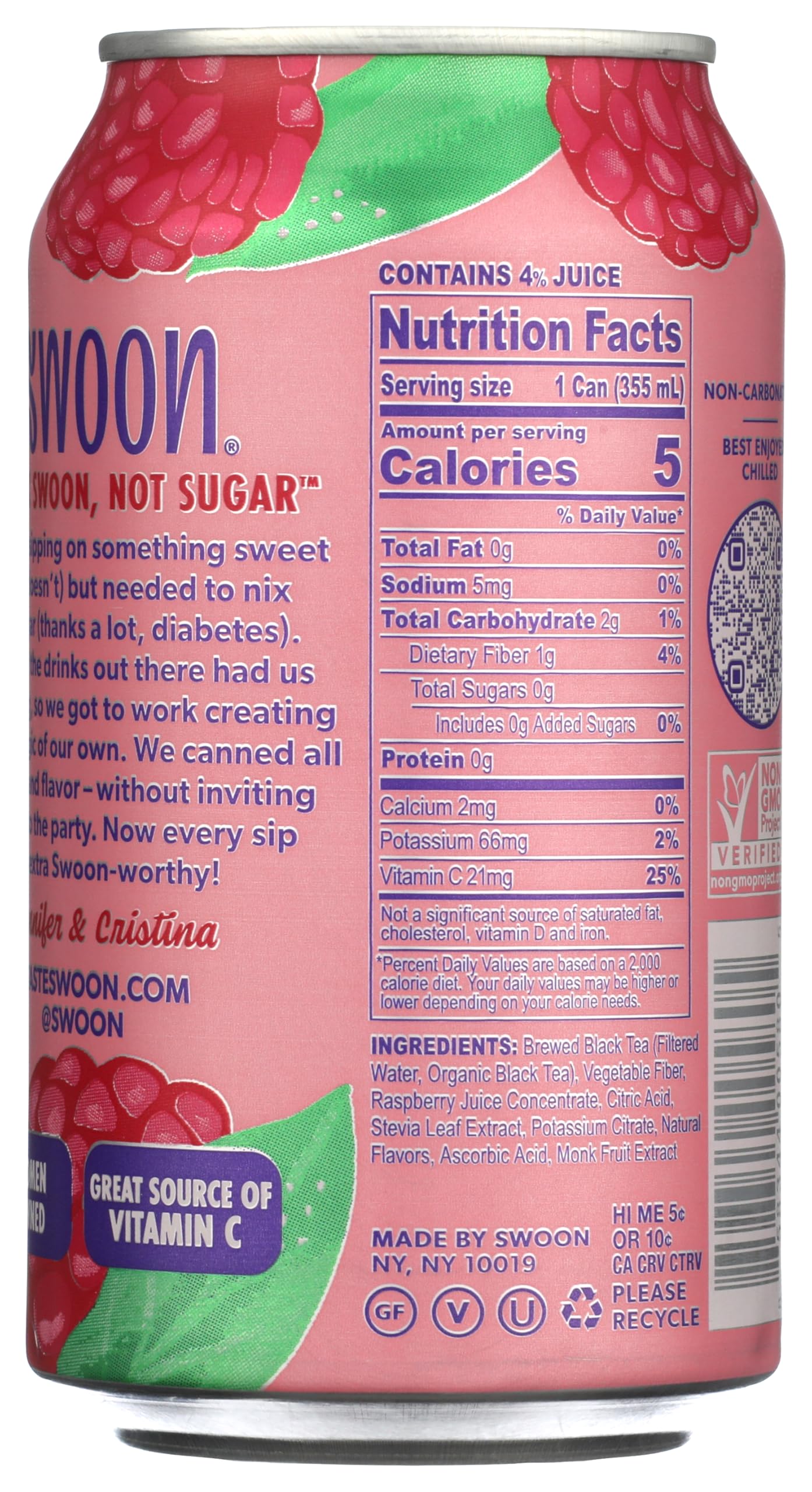 Swoon, Tea Raspberry Zero Sugar, 12 Fl Oz