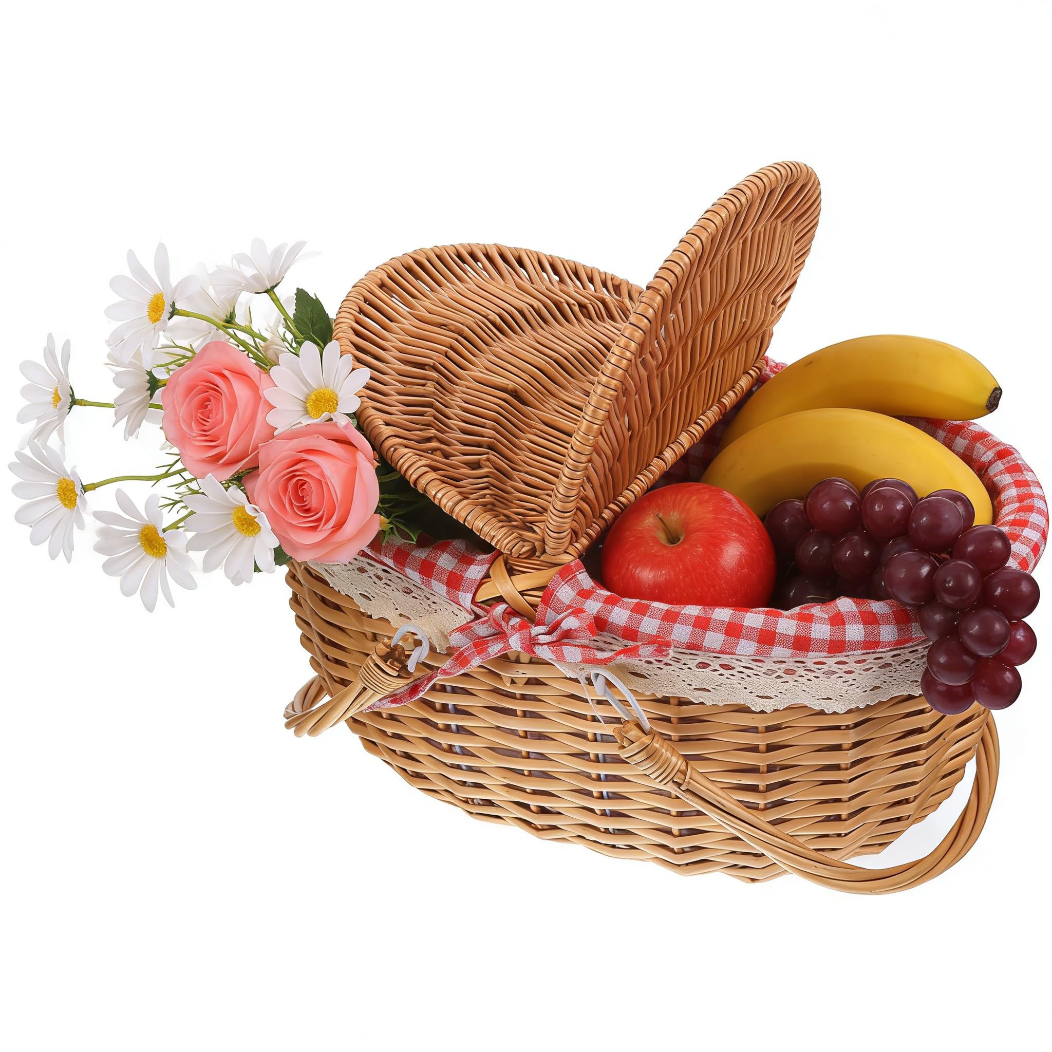 Zerodeko Panier Pique Nique, Panier Pique-Nique Tissé Avec Doubles Poignées Pliantes, Panier De Rangement Couvercle Dai, Pour Pique-Niques En Cuisine, Fêtes Et Barbecues