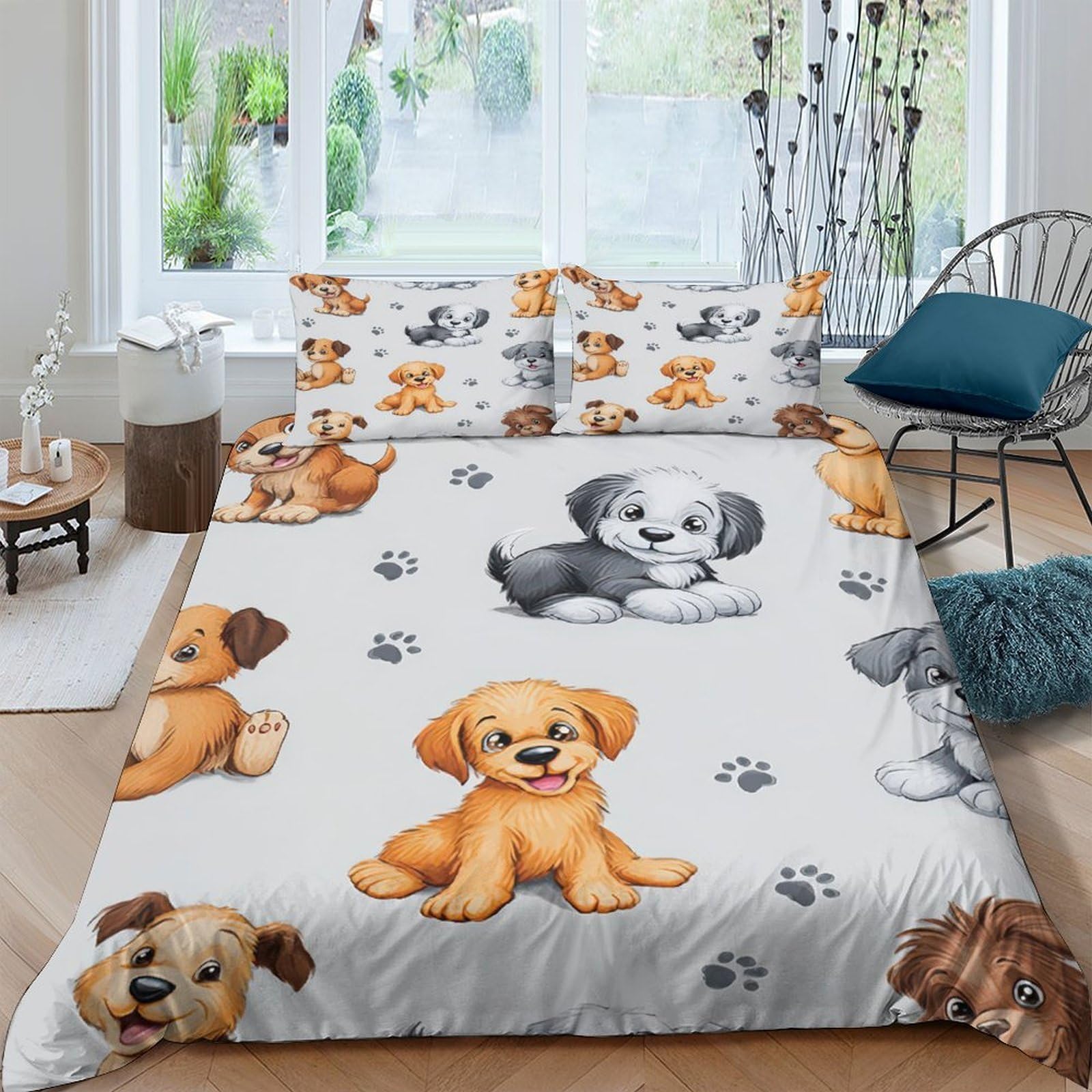 Ctjqhvkz Style-5 3D Printed Cartoon Puppy Fitted Sheet Microfiber Soft Breathable Dog Paw Mattress Cover For Bedroom Dorm Decor Single（135X200cm）