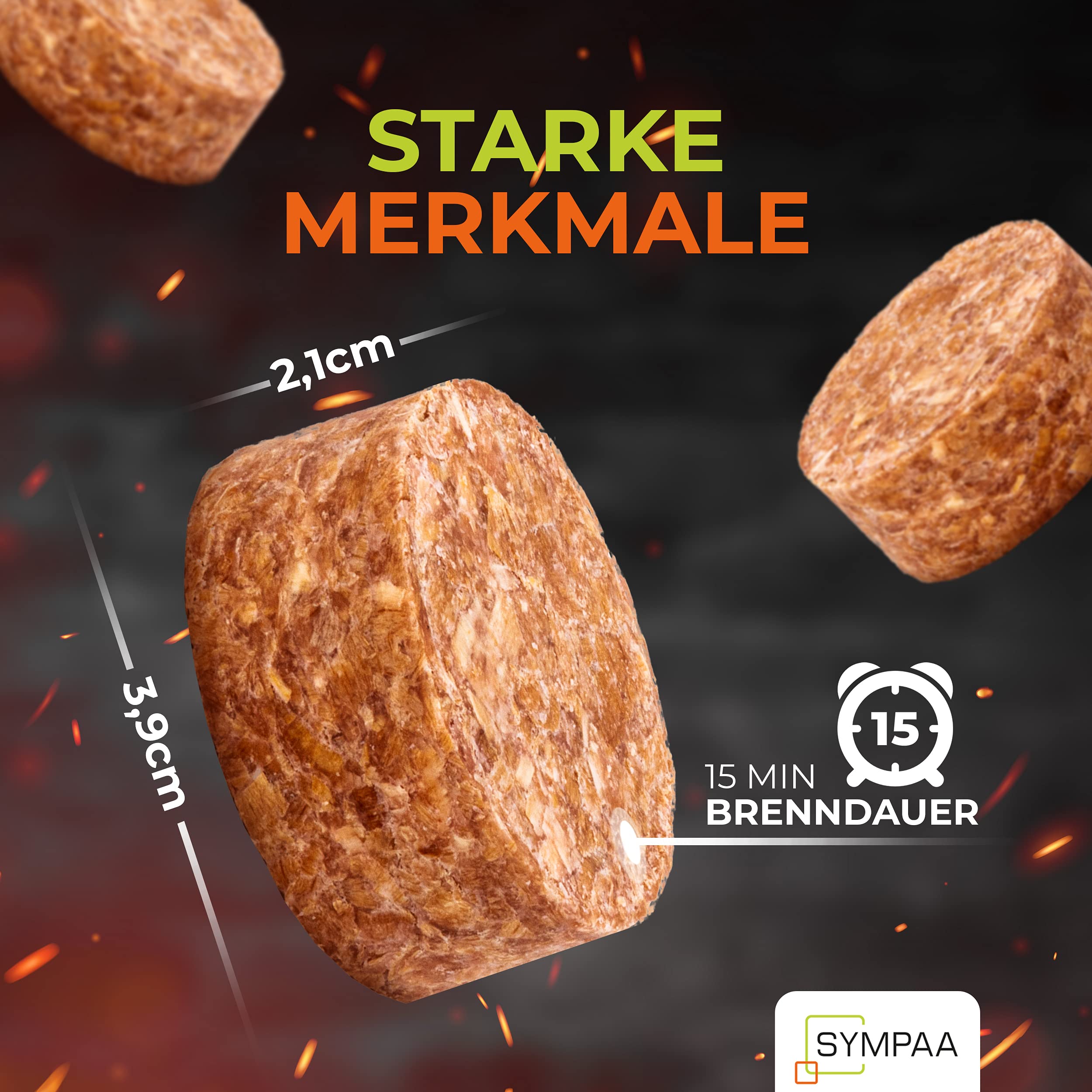 Grillanzünder mit starken 15min XXL Brenndauer | 35 Stück | Öko-Kaminanzünder aus Hartholz und Wachs | Nachhaltige Feueranzünder im Profi-Sparpack