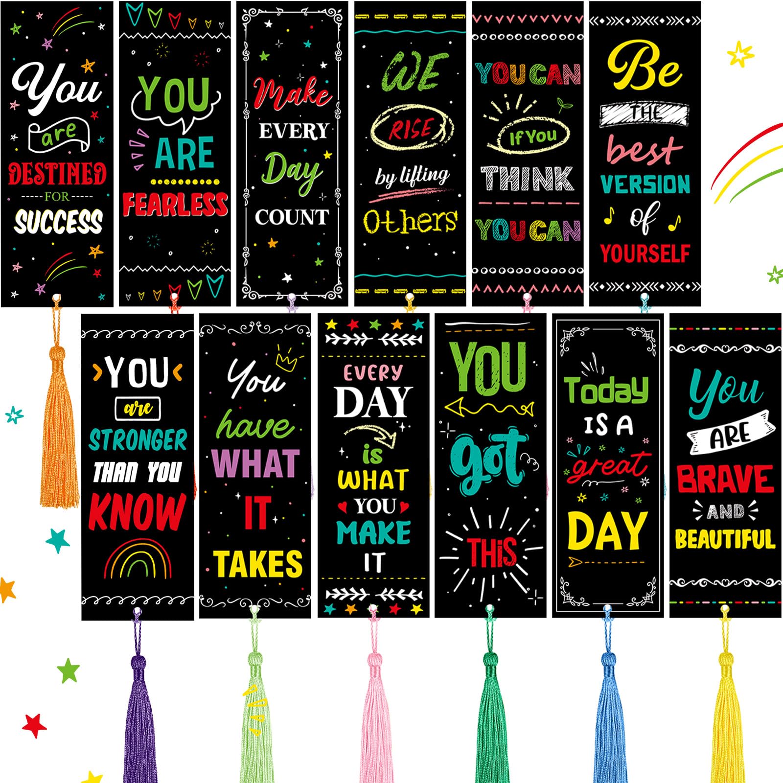 Outus 12 Pcs Kids Bookmarks, Bulk Bookmarks for Girls with Pendant, Kids Classroom Gifts for Girls, Women, Teens, with Rulers, Back School Party Favors Classroom Reading Year Presents(Inspirational) — image 1