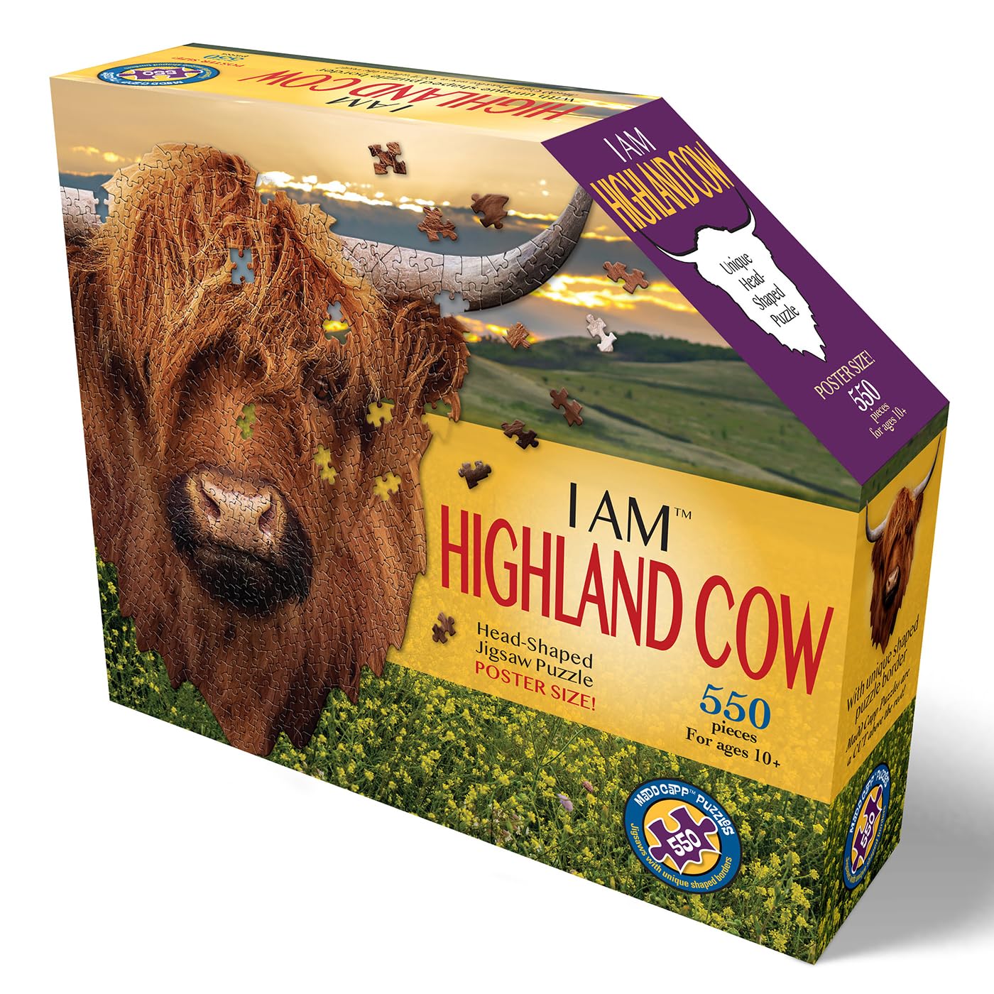 Madd Capp I Am Highland Cow Head-Shaped Jigsaw Puzzle, 550 Pieces, 76 x 74 cm, Multi-Colored, Ages 10+
