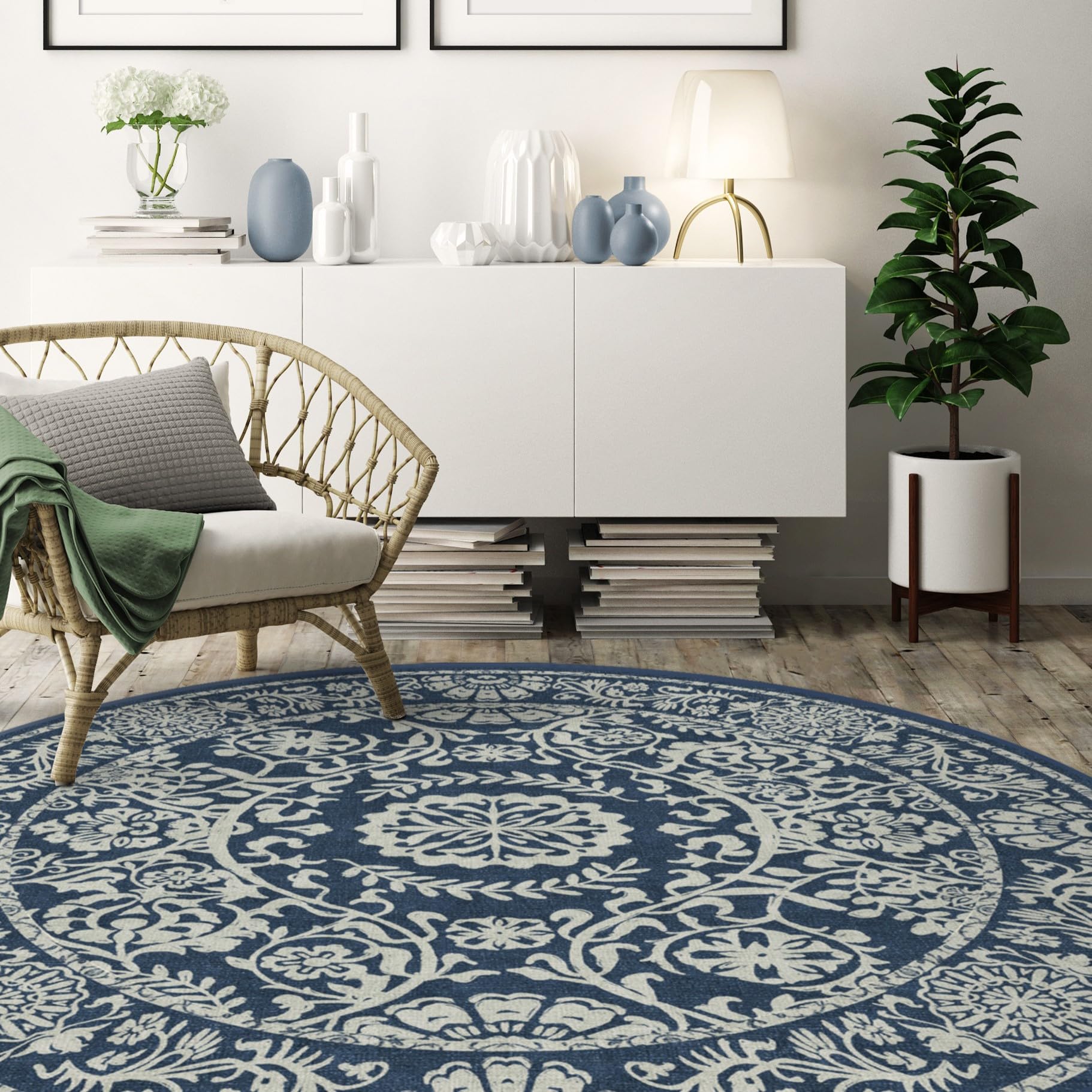 Rug Pad Ruggable Blue Rug RUGGABLE Washable Area Rug – Delphina Navy Blue  Ft Round, Stain-Resistant,