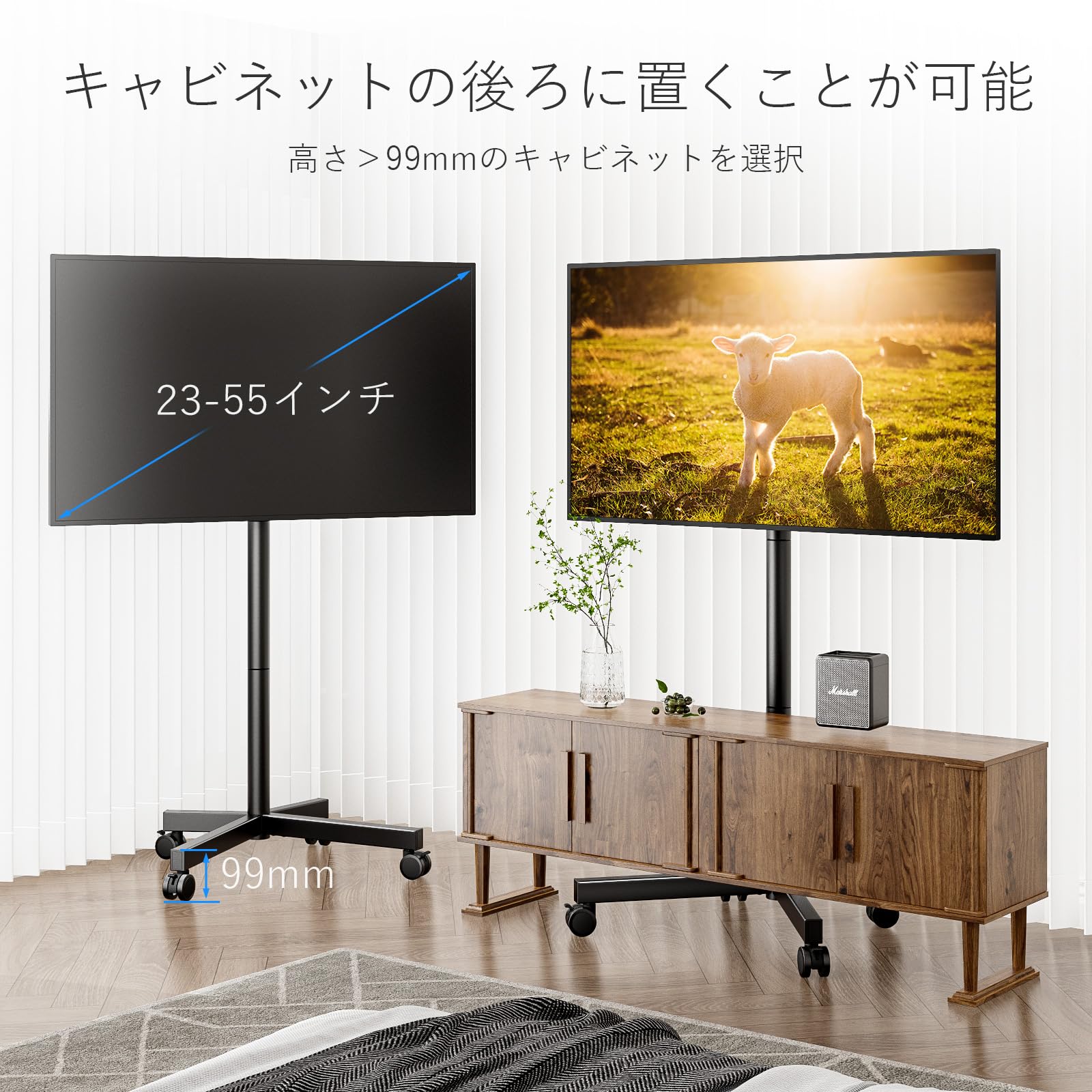 テレビスタンド テレビ台 キャスター付き 白 耐荷重40kg 高さ調節 dショッピング |頑丈 テレビ台 テレビスタンド 無段階ガス昇降