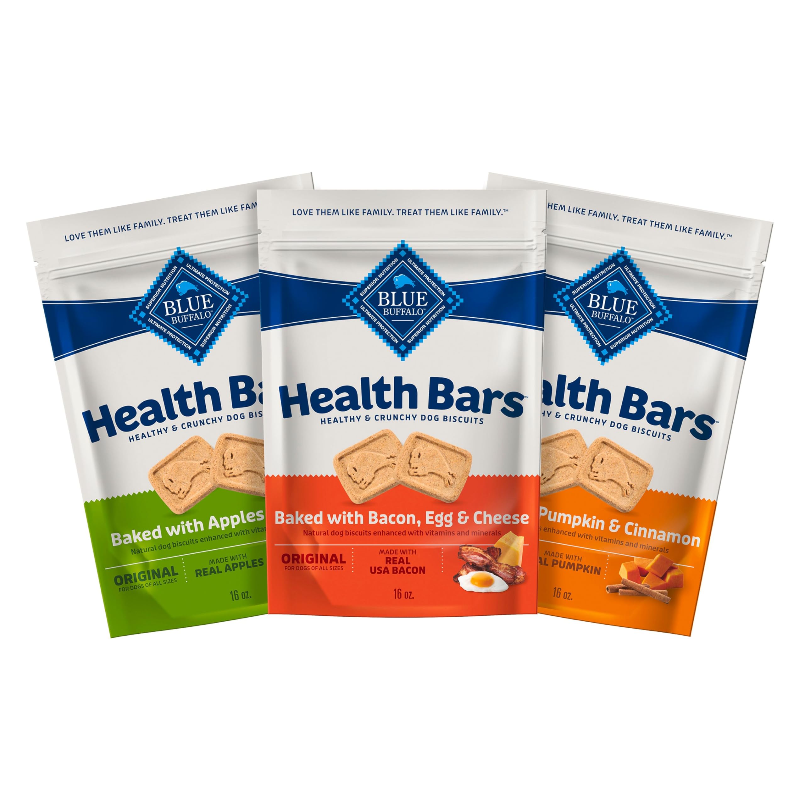 Health Bars Crunchy Dog Biscuits, Variety Pack, Bacon, Egg & Cheese, Apple & Yogurt, Pumpkin & Cinnamon, 16-oz Bags