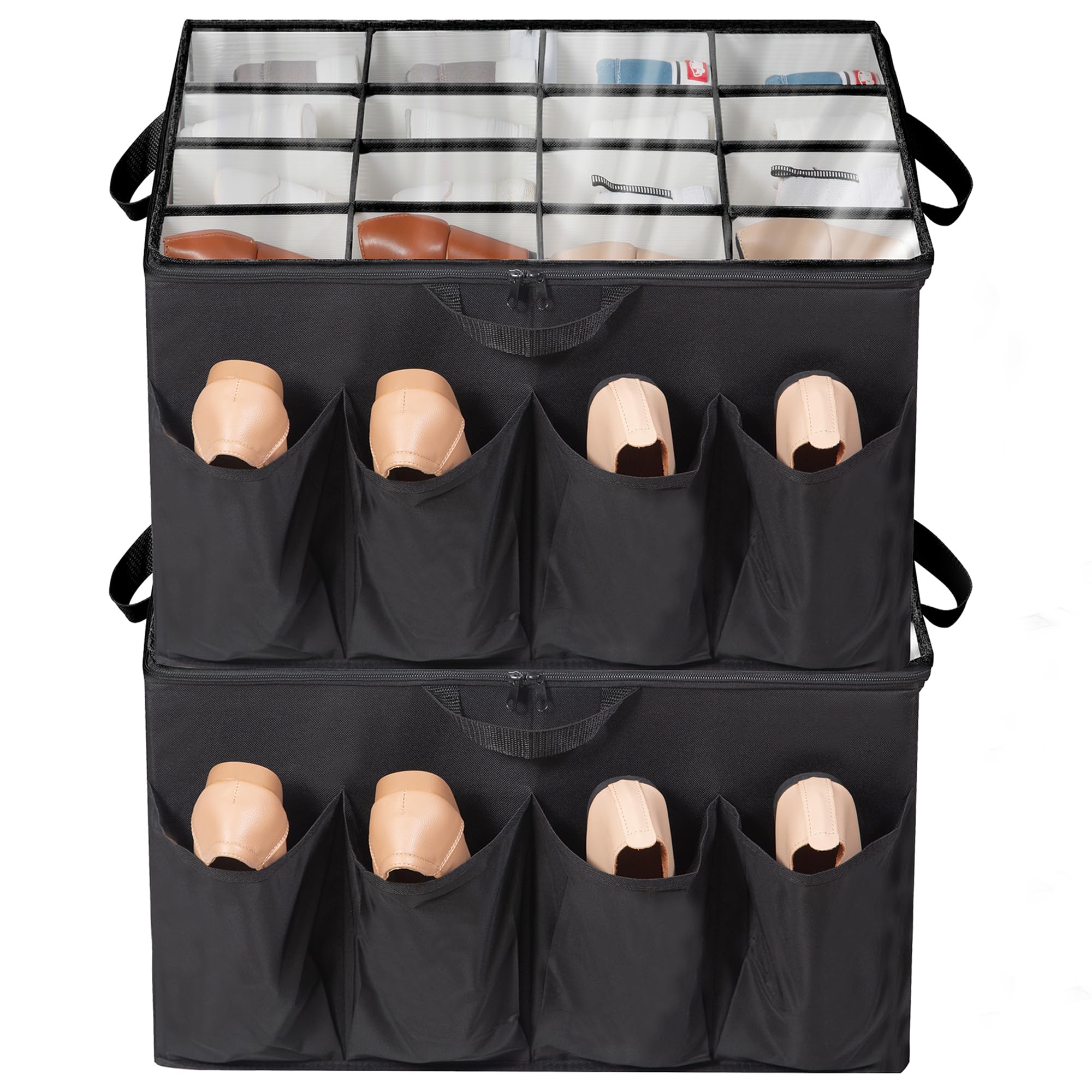 Photo 1 of STORAGEIDEAS Shoe Organizer for Closet, Shoe Storage Solution with Clear Cover & Adjustable Dividers, Fabric Shoe Box Fits 16 +8 Pairs Shoes, Grey, 1-Pack