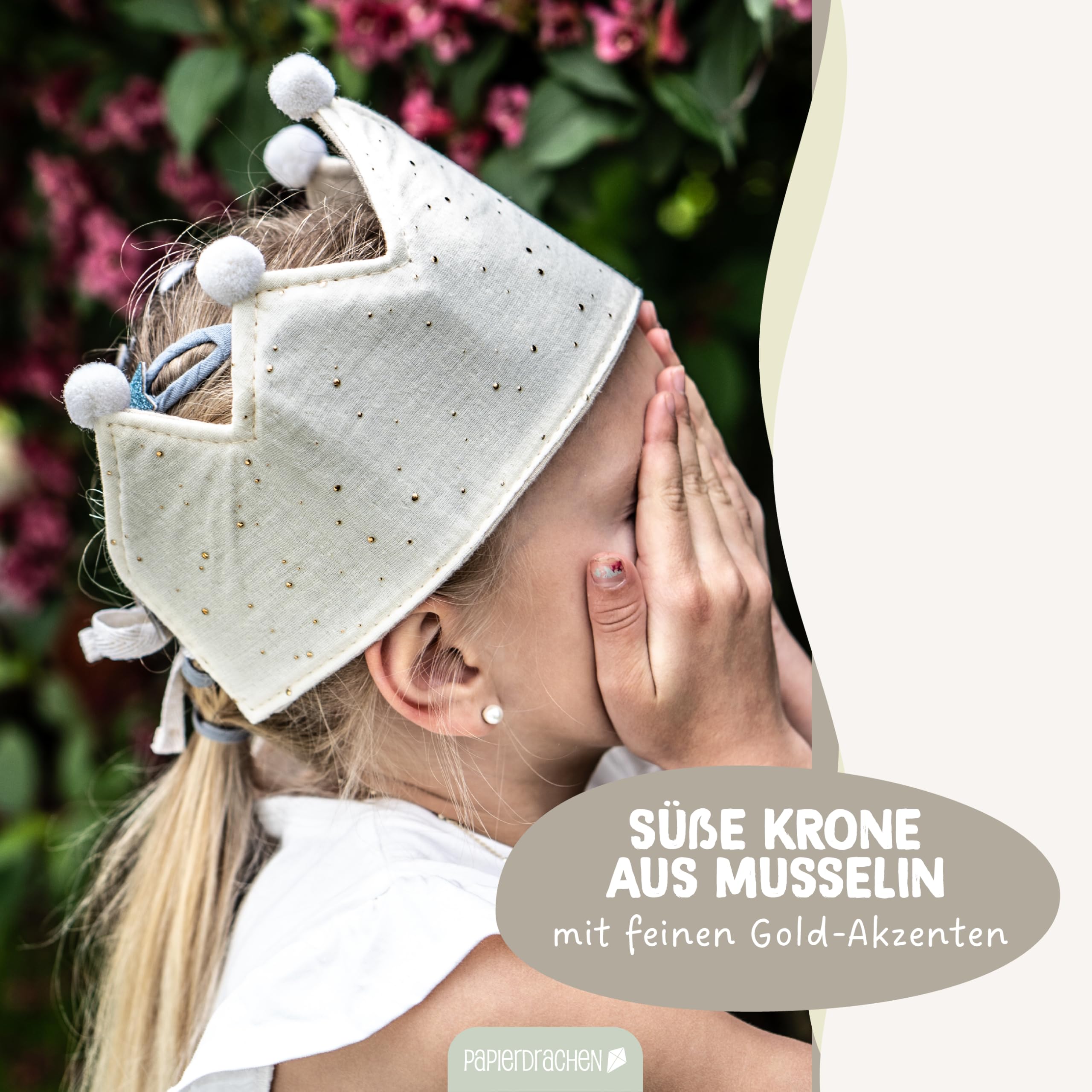 Paper Dragon Muslin Crown Printed Beige - Set 04, Biege, Adjustable (40cm L x 11cm H) - Image 2