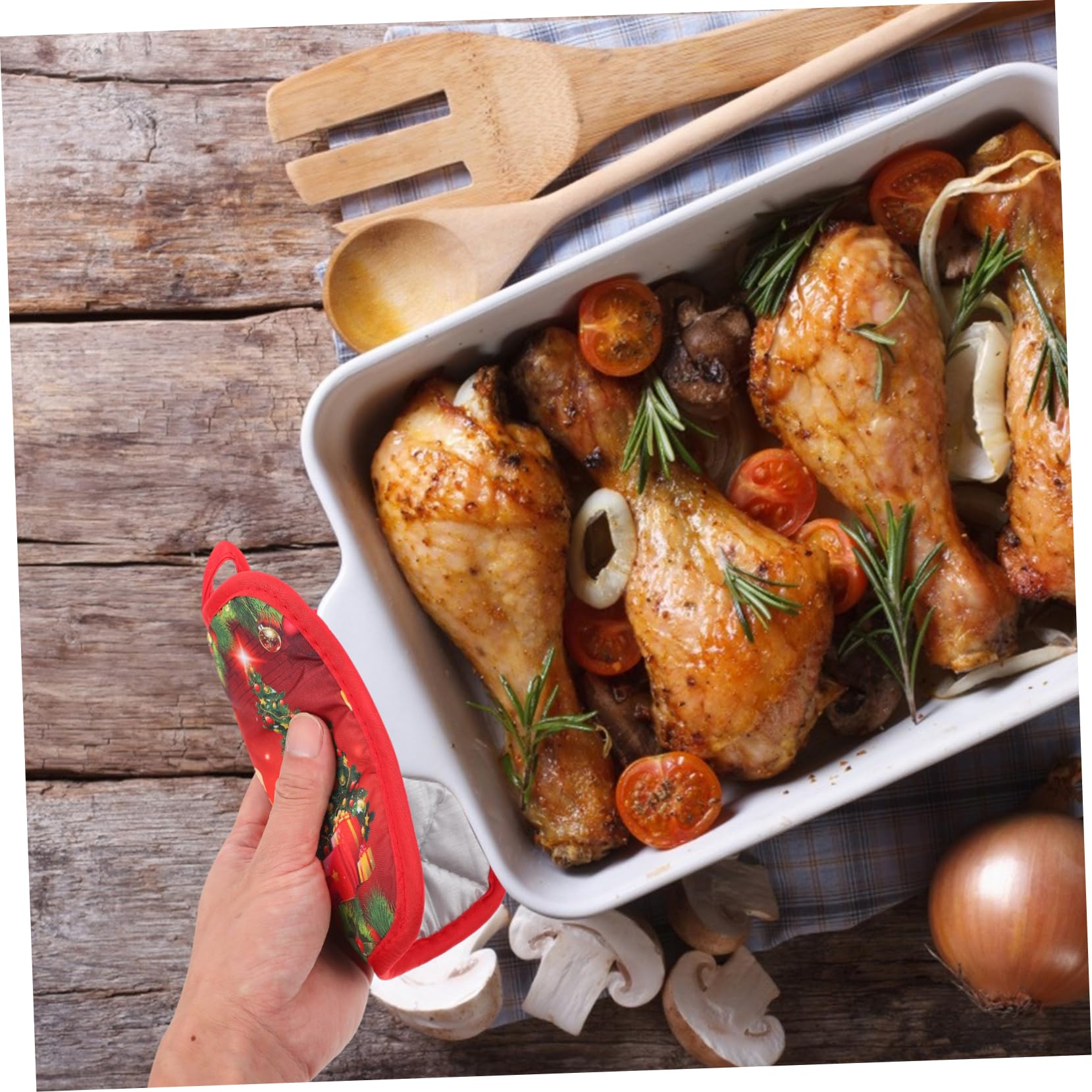 Alipis Guantes Resistentes Al Calor para Horno y Microondas, Juego De 4 Piezas, Diseño Navideño Rojo Árbol y Santa Claus, Tela Acolchada Aislamiento Térmico para Cocina y Horneado