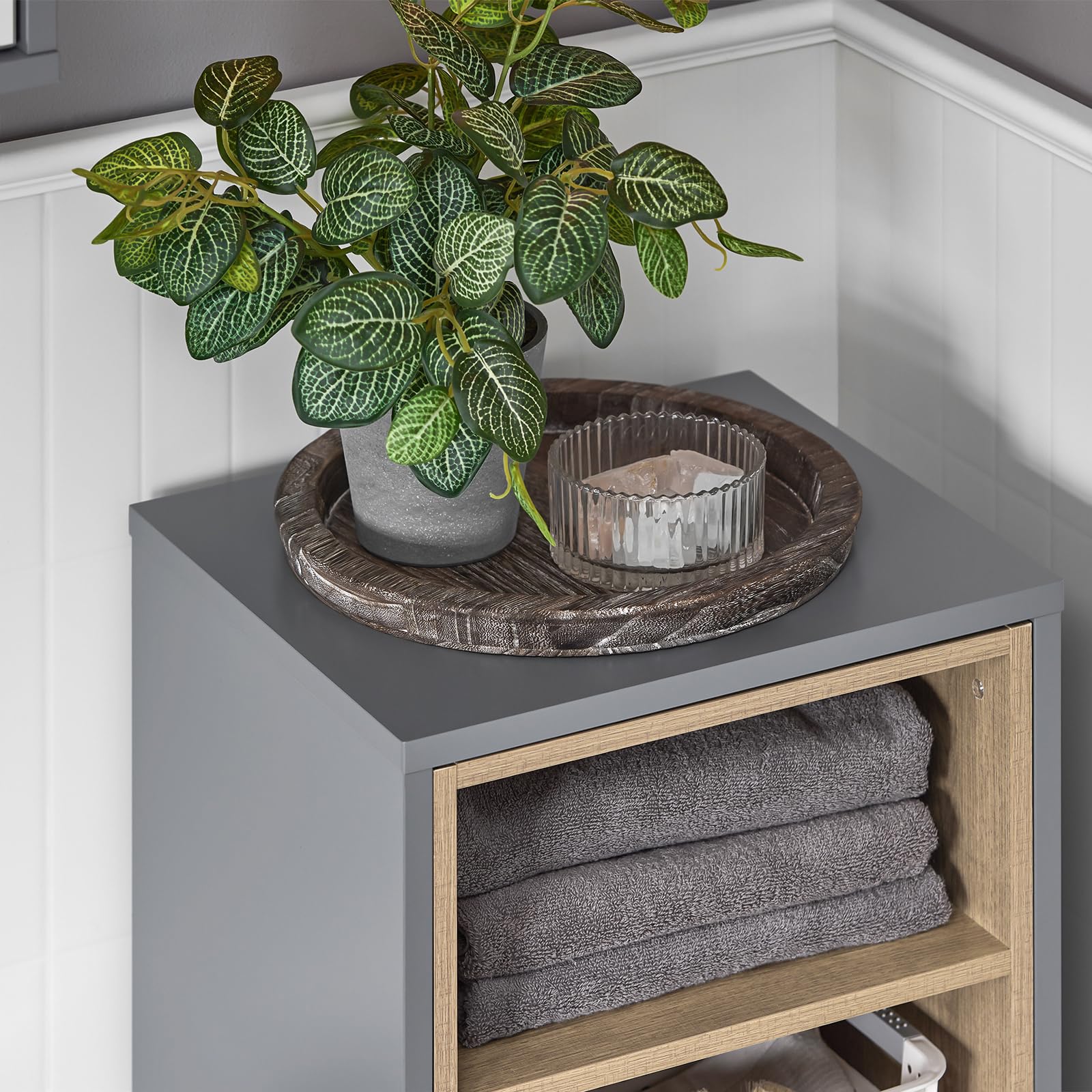 BZR146-DG Wäscheschrank mit Korb, platzsparend, modernes Design, B 35 x T 30 x H 105 cm, BZR146-DG für Zuhause und Waschküche, Grau