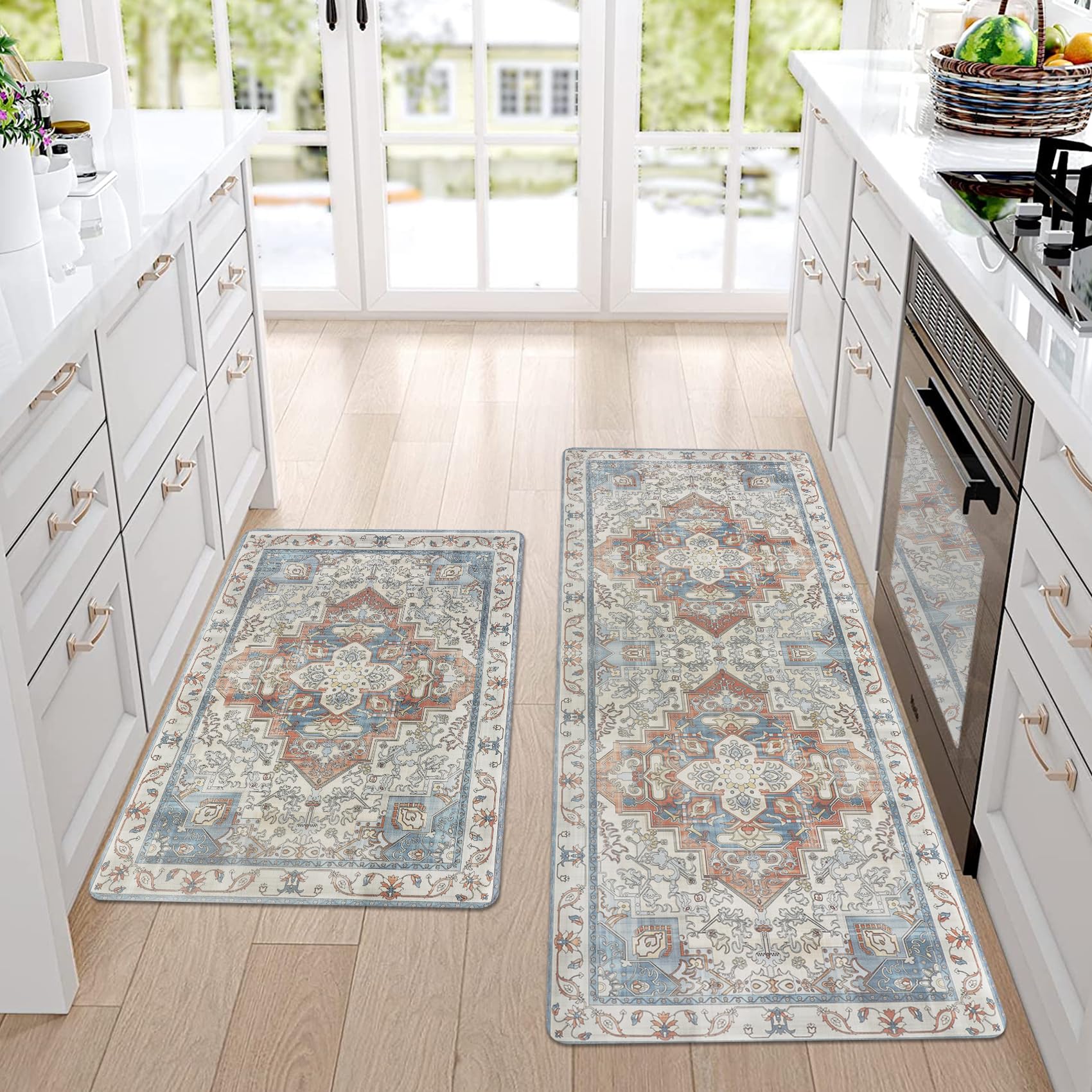 Homcomoda Boho Kitchen Rugs Sets 2 Piece Cushioned Anti Fatigue Kitchen Mats for Floor Non Slip Waterproof Comfort Mats for Kitchen Laundry Office