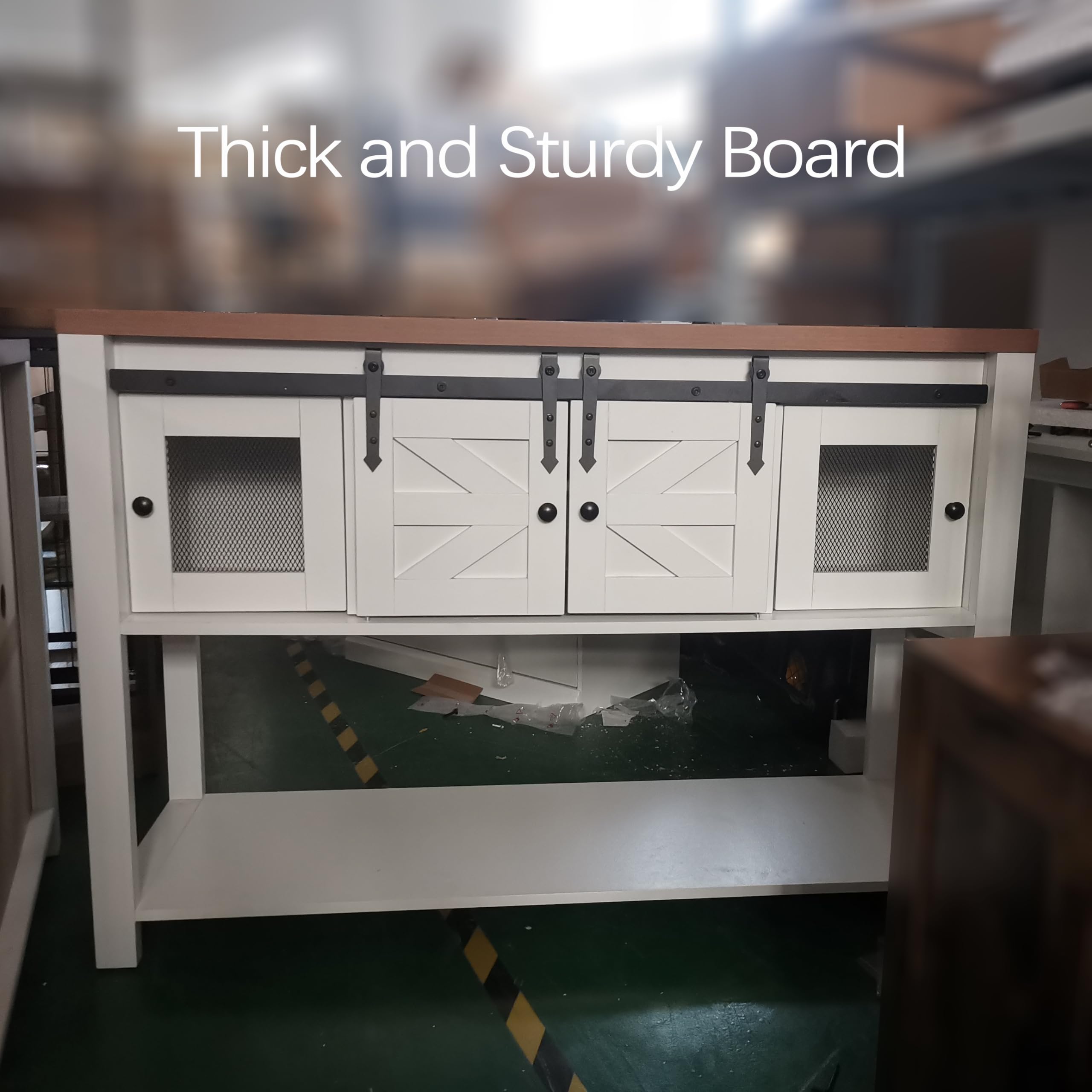 Mesa de entrada con puertas correderas de granero, aparador de almacenamiento de buffet con almacenamiento, mesa consola rústica industrial y rústica con estante para cocina, comedor, sala de estar, 7