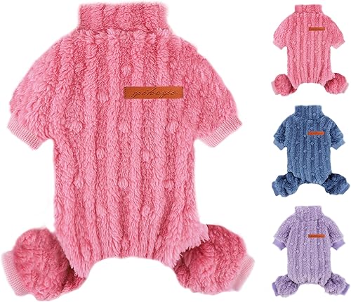 Pijamas para perros pequeños, ropa de chihuahua yorkie, pijama de forro polar cálido para cachorros, suéter enterizo rosa para mascotas, ropa para