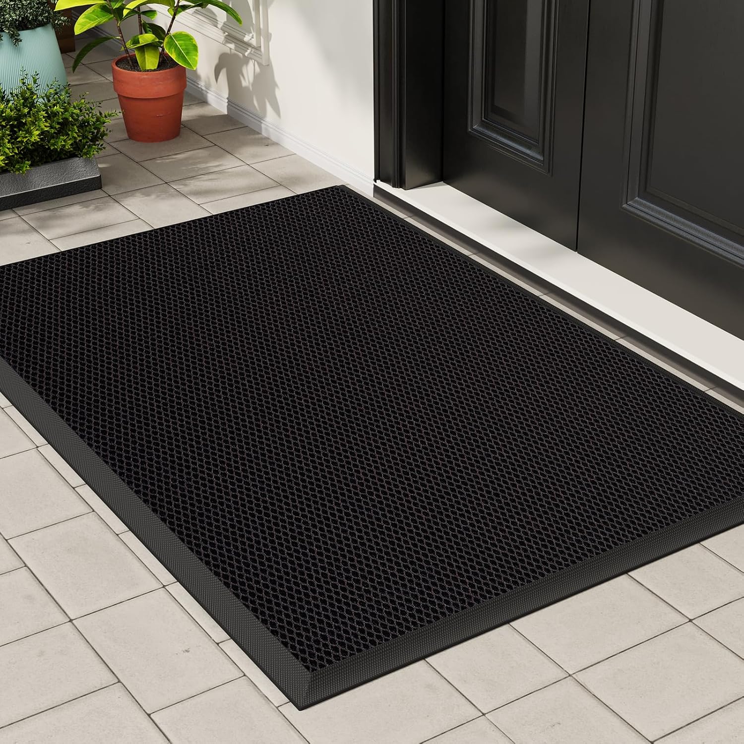 Front Door Mat Outside Entrance 17"x30" Brown,Heavy-Duty Dirt Trapper Outside Welcome Mat, Non Slip Durable Rubber Entrance Doormats for Entryway Porch, Stain Resist Waterproof All-Season All-Weather