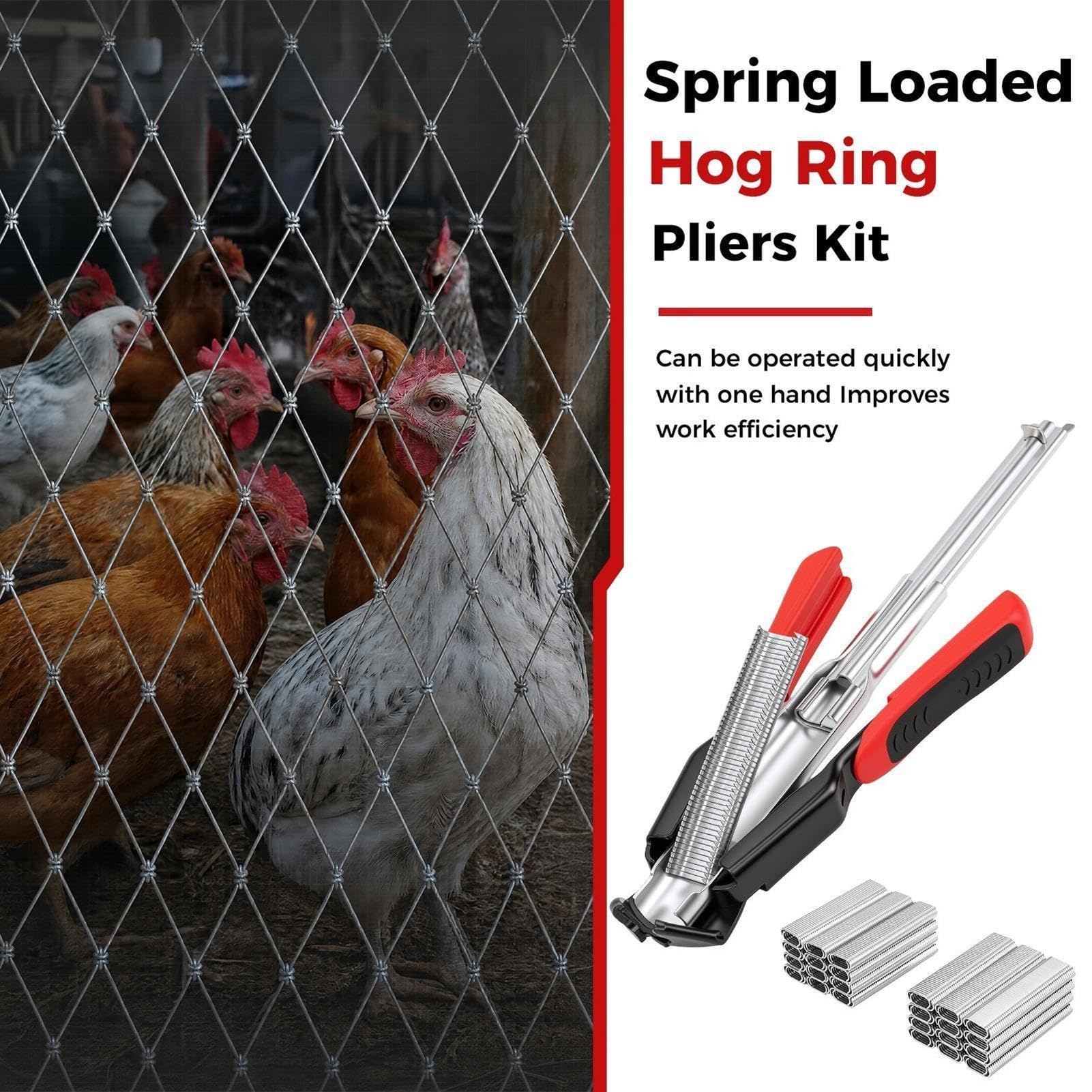 Tenazas para aros de cerdo Fijadora Con 2.500 Clavos Tipo C | Sujetador Paneles Cojines de Coche, Tapicería, Fundas Asientos, Jaulas Mascotas, Redes Aves, Tripas Embutidos