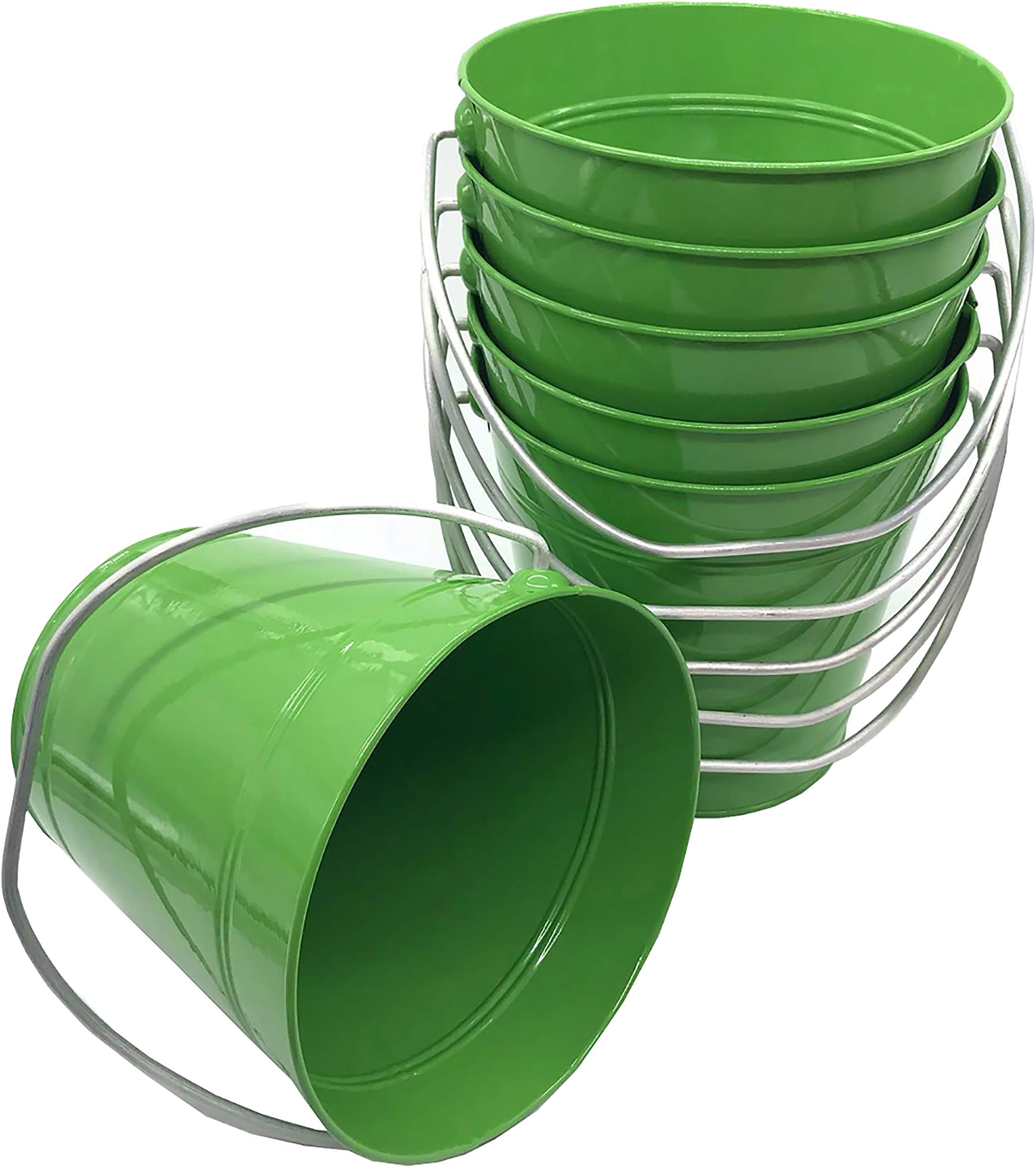 6-Pack, Size 7.5 x 7.5 Color Green, Quality Metal Bucket, 3.7 Quart, 6-Pack