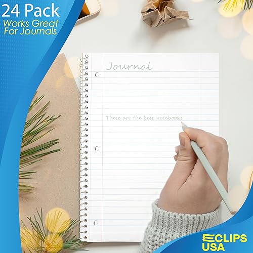 Miniatura 5 de E-CLIPS USA Cuaderno de espiral, cuadernos con rayas universitarias, 70 hojas, una sola materia, cuadernos a granel, surtido de 6 colores, hojas