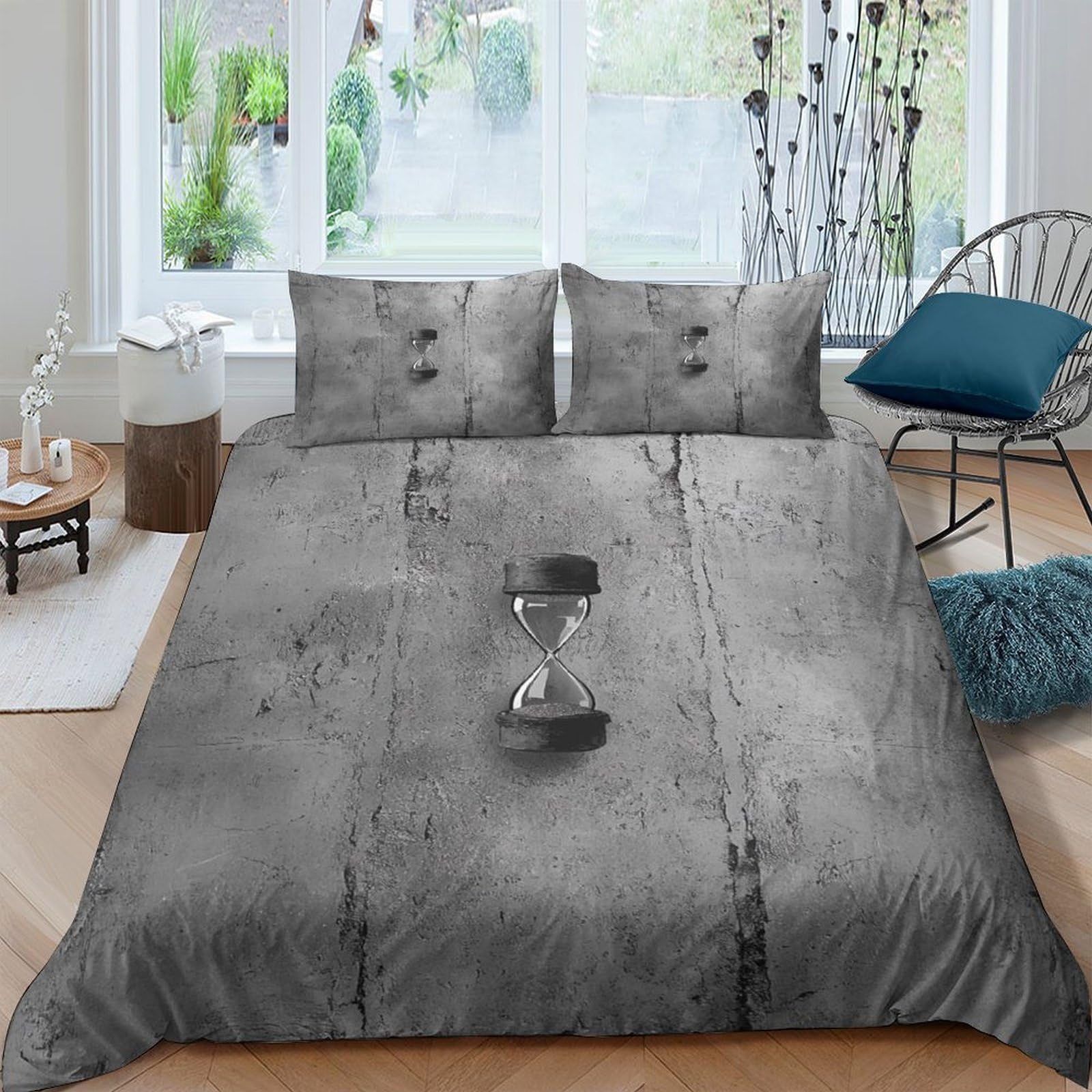 3D Print Breathable Microfiber Time hourglass Quilt Cover All Season Bedding Set w/Pillow Shams Minimalist wall art Comforter Cover Easy Care, Washable for Kids Teens Boys Girls Double（200x200cm）