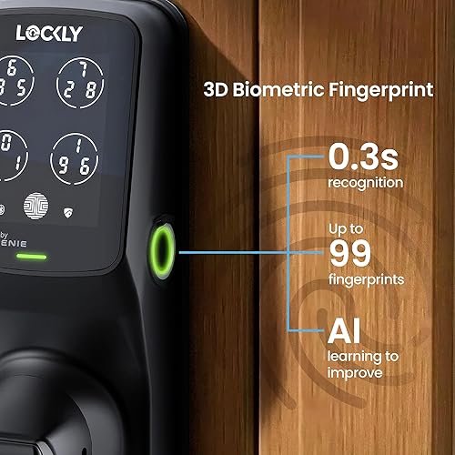 Miniatura 4 de Lockly Secure Pro Smart Lock Wi-Fi, Keyless Entry Digital Keypad Door Lock, 3D Biometric Fingerprint Sensor Front Door Lock with Handle, Voice