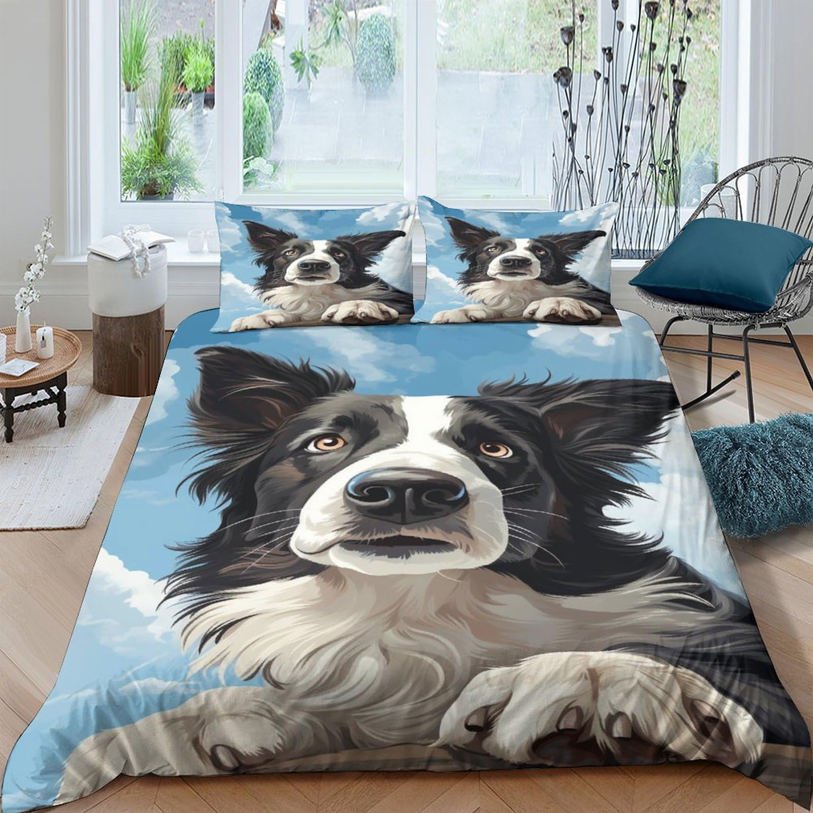 JALYKA Border Collie 3D Printed Duvet Cover Set 3 Pieces Bedspread Soft Easy Care with Zipper Closure，Pillowcases for Teens And Adults King（220x240cm）
