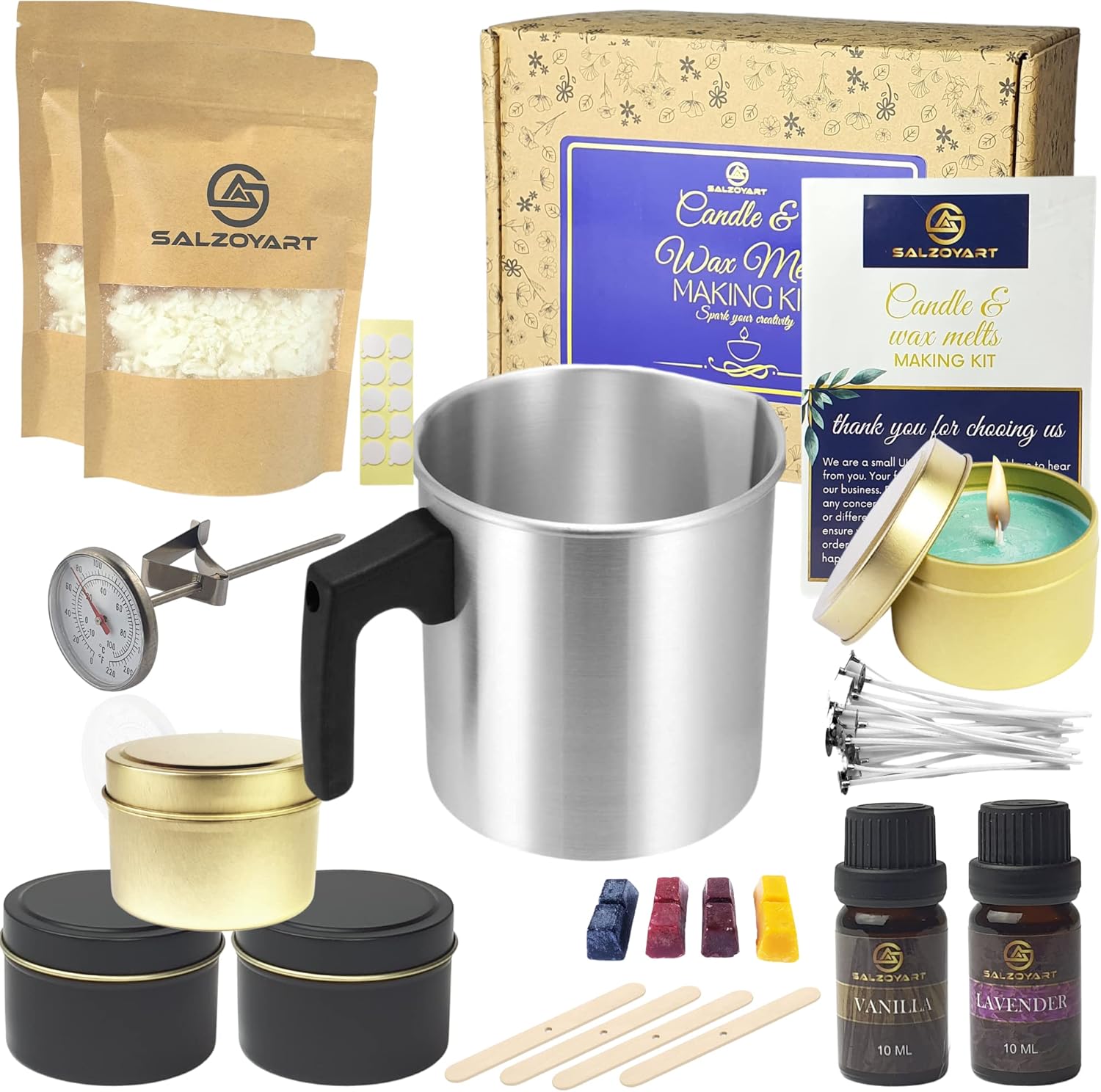Salzoyart Candle Making Kit For Adults- | Soy Candle Making Kit Candle Making Kits Uk Wax Melt Making Kit With Wax Melts Mould Candle Mould Scents Colour Blocks Med Uk