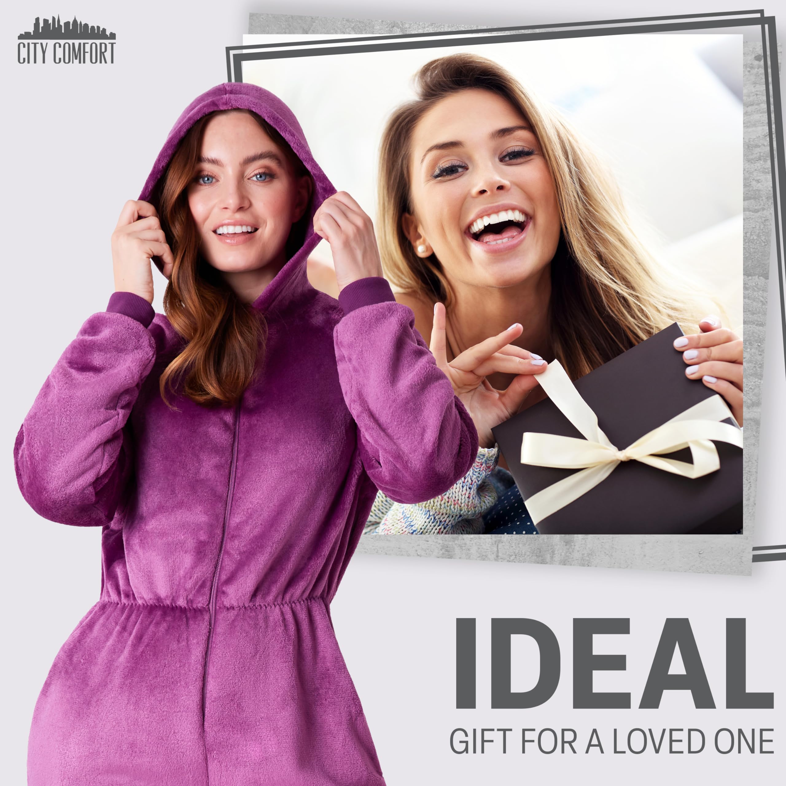 CityComfort Pigiama Intero Donna - Pigiamone Intero in Pile S-XL Caldo e Morbido