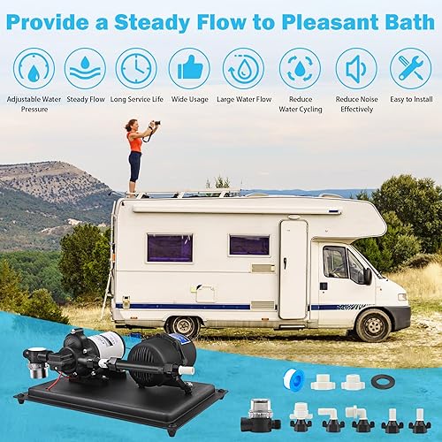 Miniatura 2 de Bomba de agua RV 12V DC 3.5 GPM 45PSI Bomba de diafragma de agua dulce con tanque acumulador prepresurizado de 0.75L 125PSI, interruptor de presión