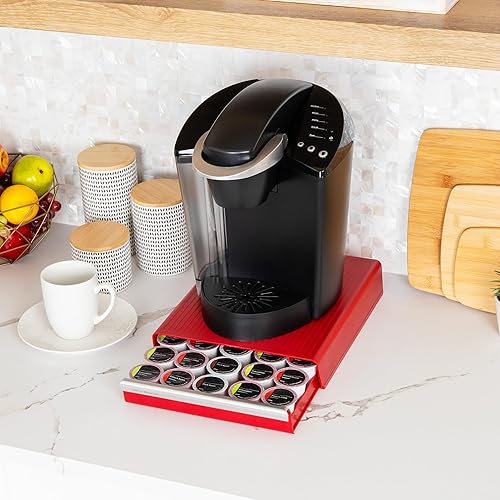 Miniatura 18 de Mind Reader - Paquete de 2 organizadores de condimento para café con cajón de cápsulas de café K-Cup de una sola porción, color negro Negro -,Rojo