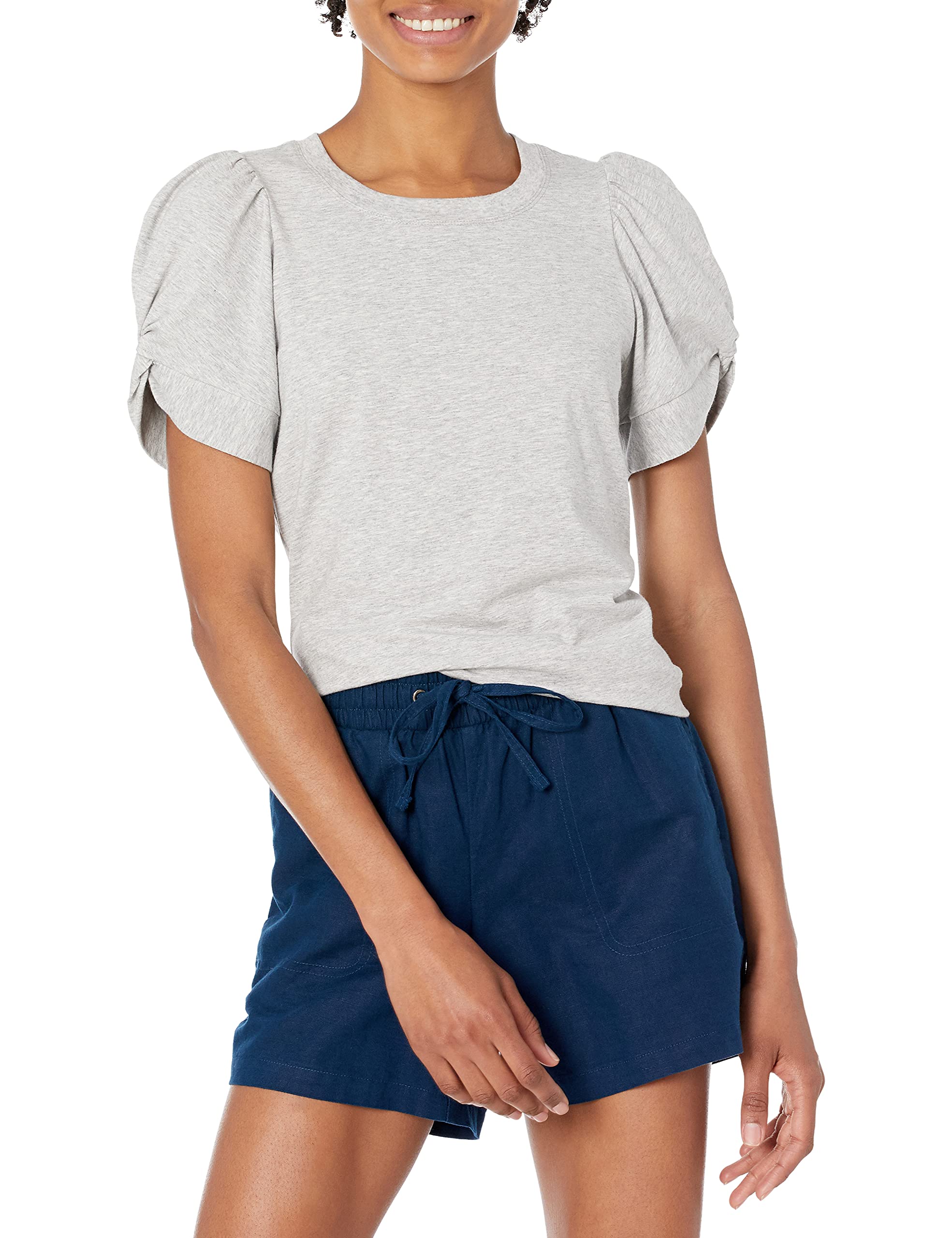 Amazon Essentials T-Shirt Girocollo a Maniche a Sbuffo, Vestibilità Classica Donna, Grigio Chiaro Puntinato, XL