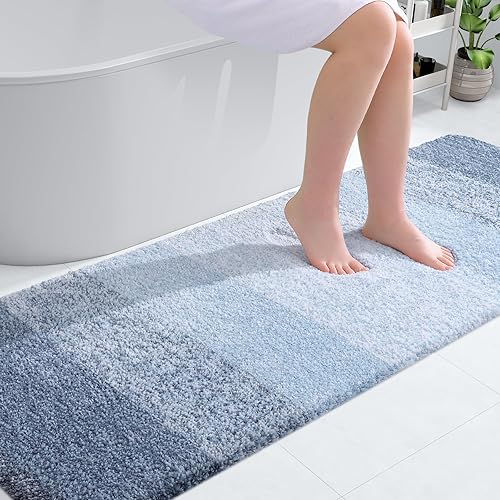 Miniatura 2 de OLANLY Alfombra de baño y inodoro ombré en forma de U, tamaño 70 x 24 pulgadas y alfombras de inodoro de 24 x 20 pulgadas, color azul, paquete de 2