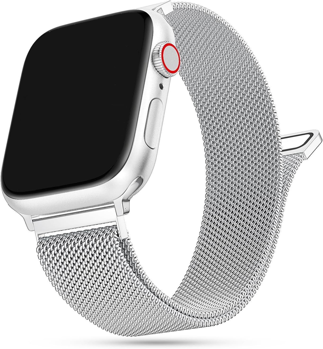 AINE Stainless Steel Magnetic Watch Strap Compatible with Apple Watch Band| ultra 2 band 49mm, Series 10 46mm, 9|8|7 45mm, SE2|SE|6|5|4 44mm, 3|2|1 42mm (Silver)