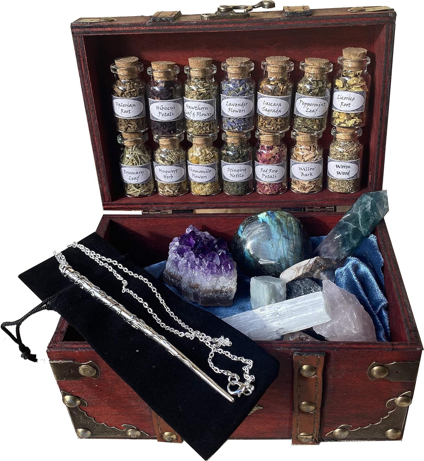 Witchcraft Kit - Wiccan Altar Supplies & Tools - Crystal Herb Set - 14 Herbs & 8 Powerful Crystals - 23 Pieces - 1 Count - 7.5x4.5x4'