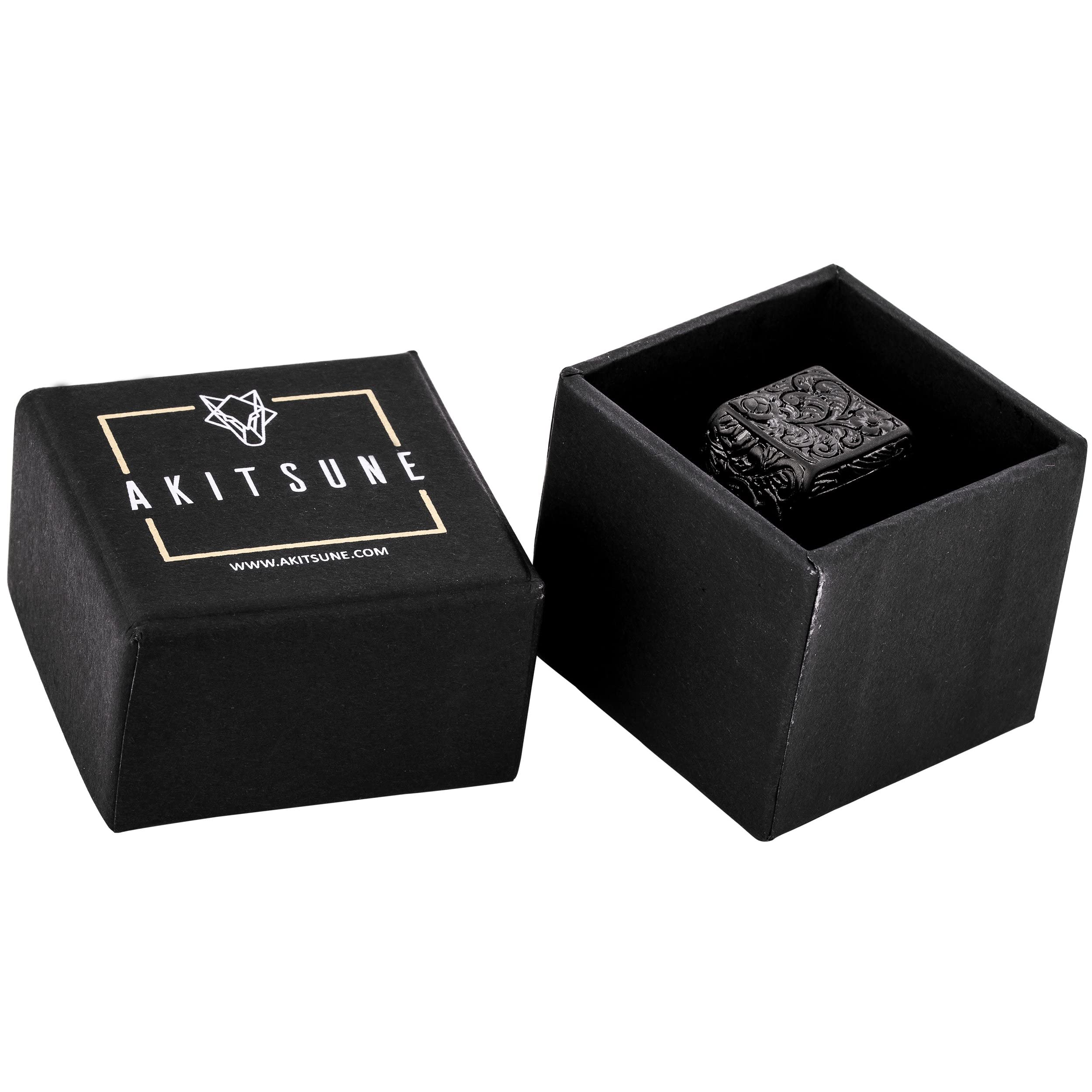 Akitsune Floris Anillo | Design-Anillo Mujer Hombre Acero Inoxidable Sello de adorno floral Grande - Negro Mate - US 9
