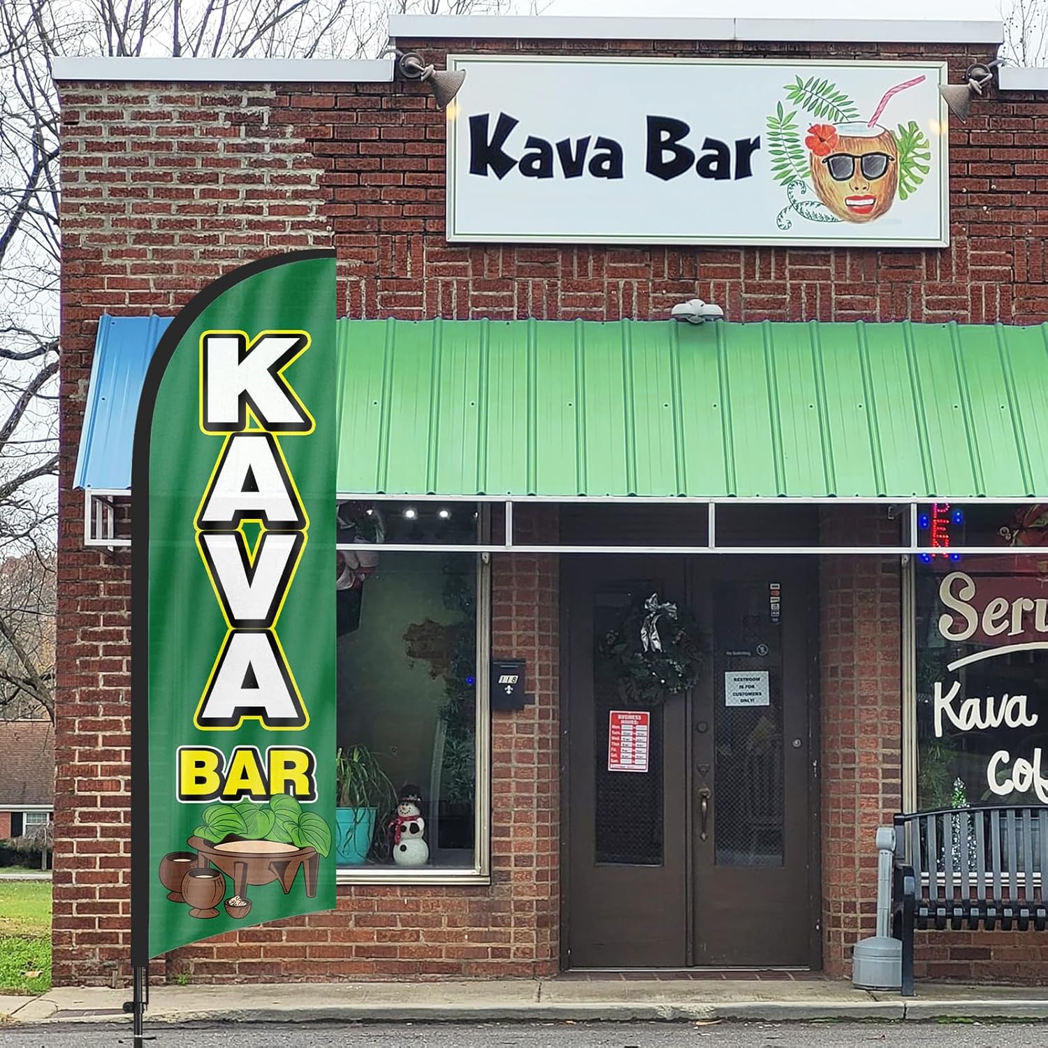 Kava Bar Advertising Feather Flag, Multi-colored, 8.17 ft x 1.83 ft, Business Promotion