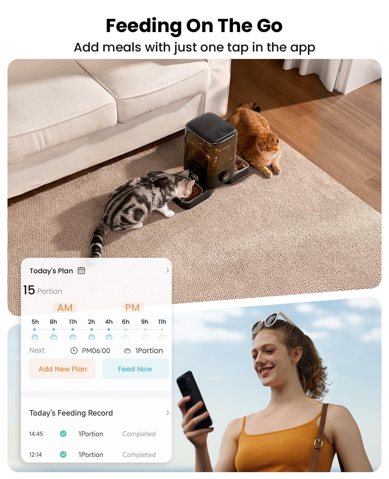 oneisall Wireless WiFi Automatic Cat Feeders 2 Cat, Rechargeable 100-Day Battery Operated Timed Cats Feeder, 20 Cups/5L Cats Food Dispenser Automatic for Large Kibble, Smart App Control.