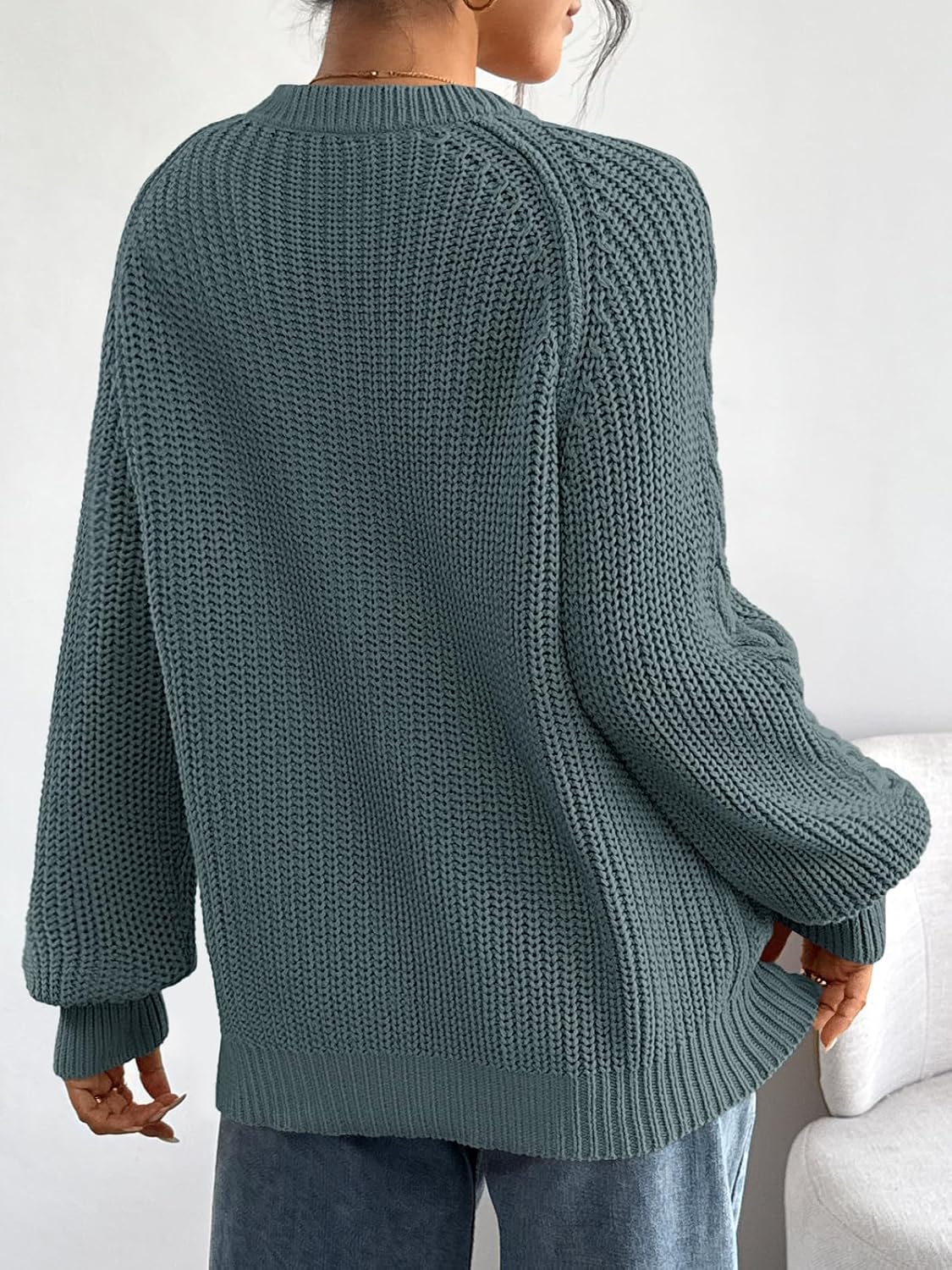 Trendy Queen Women's Oversized Cable Knit Crewneck Fall Pullover Sweaters - Image 4