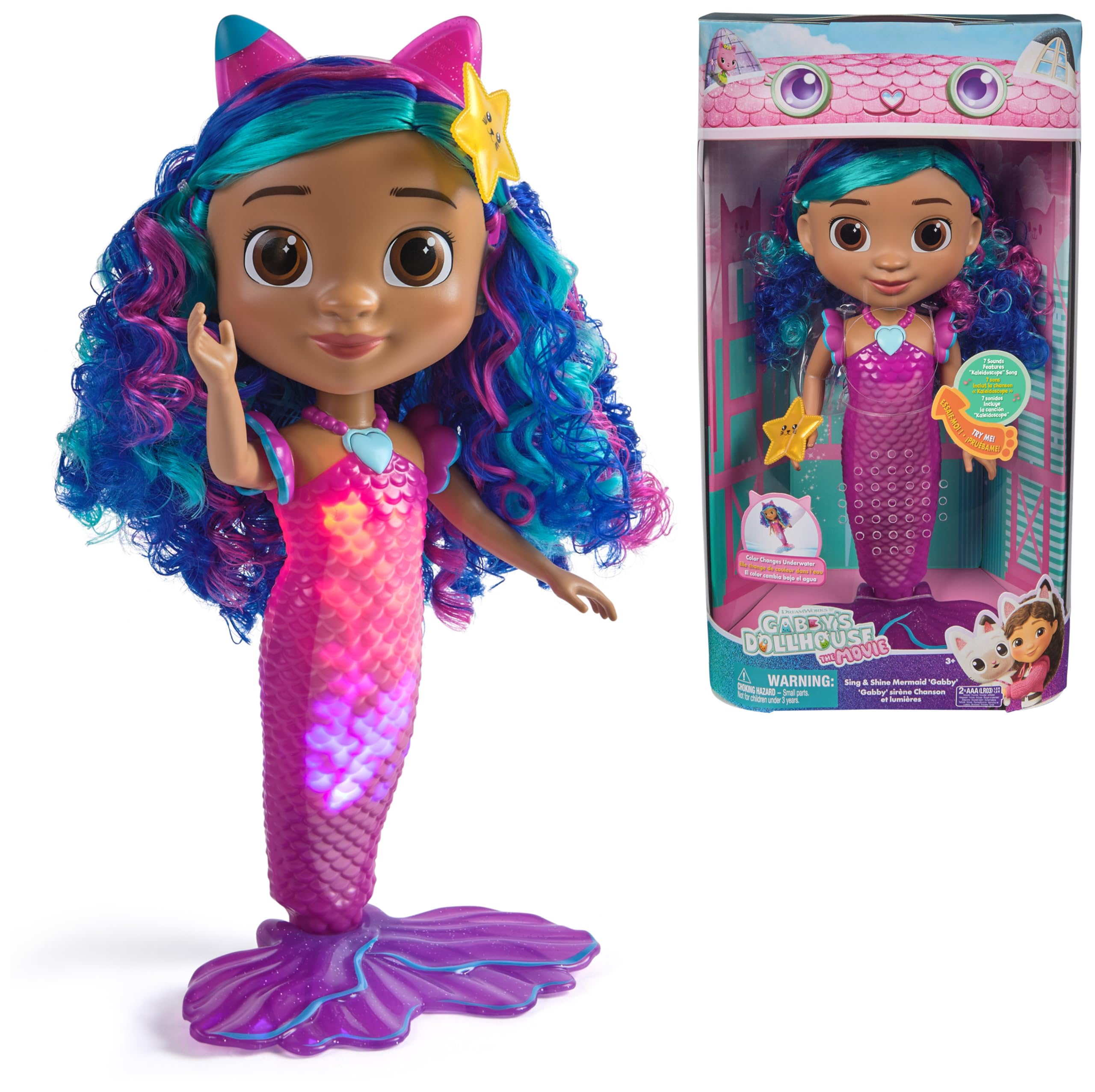 Gabby et la Maison Magique Le Film - Gabby Dollhouse - Poupée Sirène À Fonctions 35 Cm - 1 Figurine Et 2 Accessoires - Sons & Lumières - Dessin Animé Jouet Maison De Poupée - Jouet Enfant 3 Ans Et +