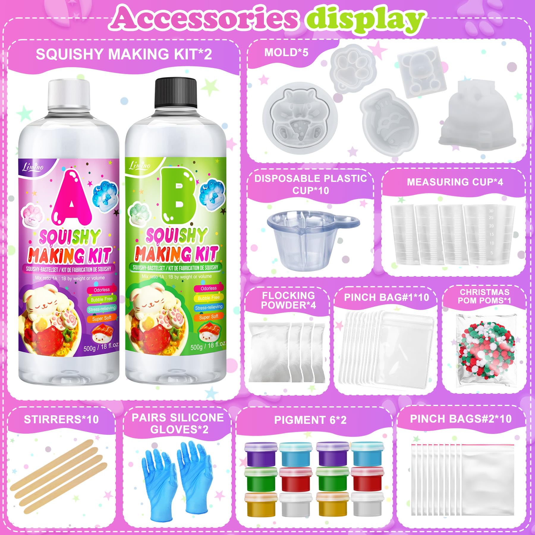 Kit de Silicona Líquida para Squishy - 1000g relación AB 1:1 Goma de Silicona Súper Suave para Crear Squishies, Kit de fabricación Squishy Gel, Squishy Maker, Regalos Anti-Estrés Taba