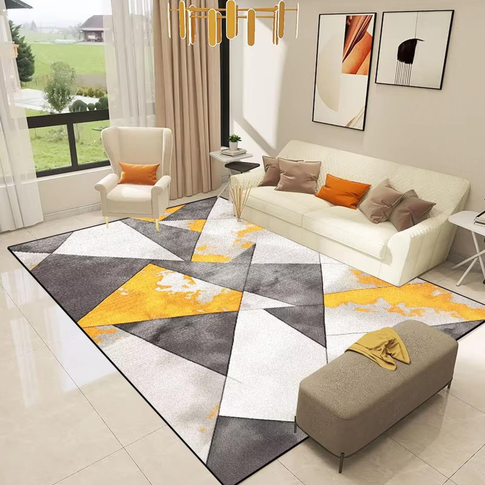 Alfombra geométrica elegante que aporta un toque de lujo ligero y confort a tu sofá de 80x150cm