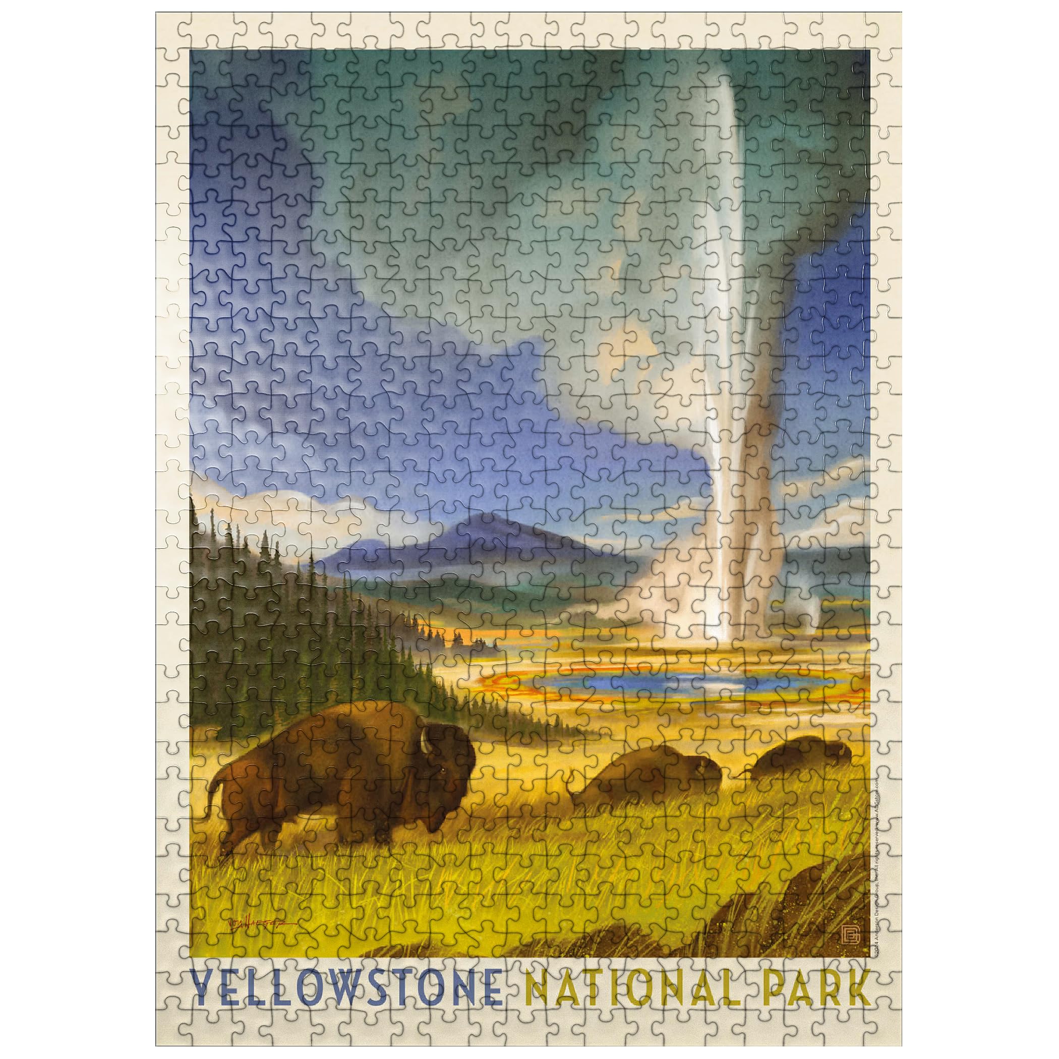 MyPuzzle Yellowstone National Park: Wonderland, Vintage Poster - Premium 500 Piece Jigsaw Puzzle for Adults