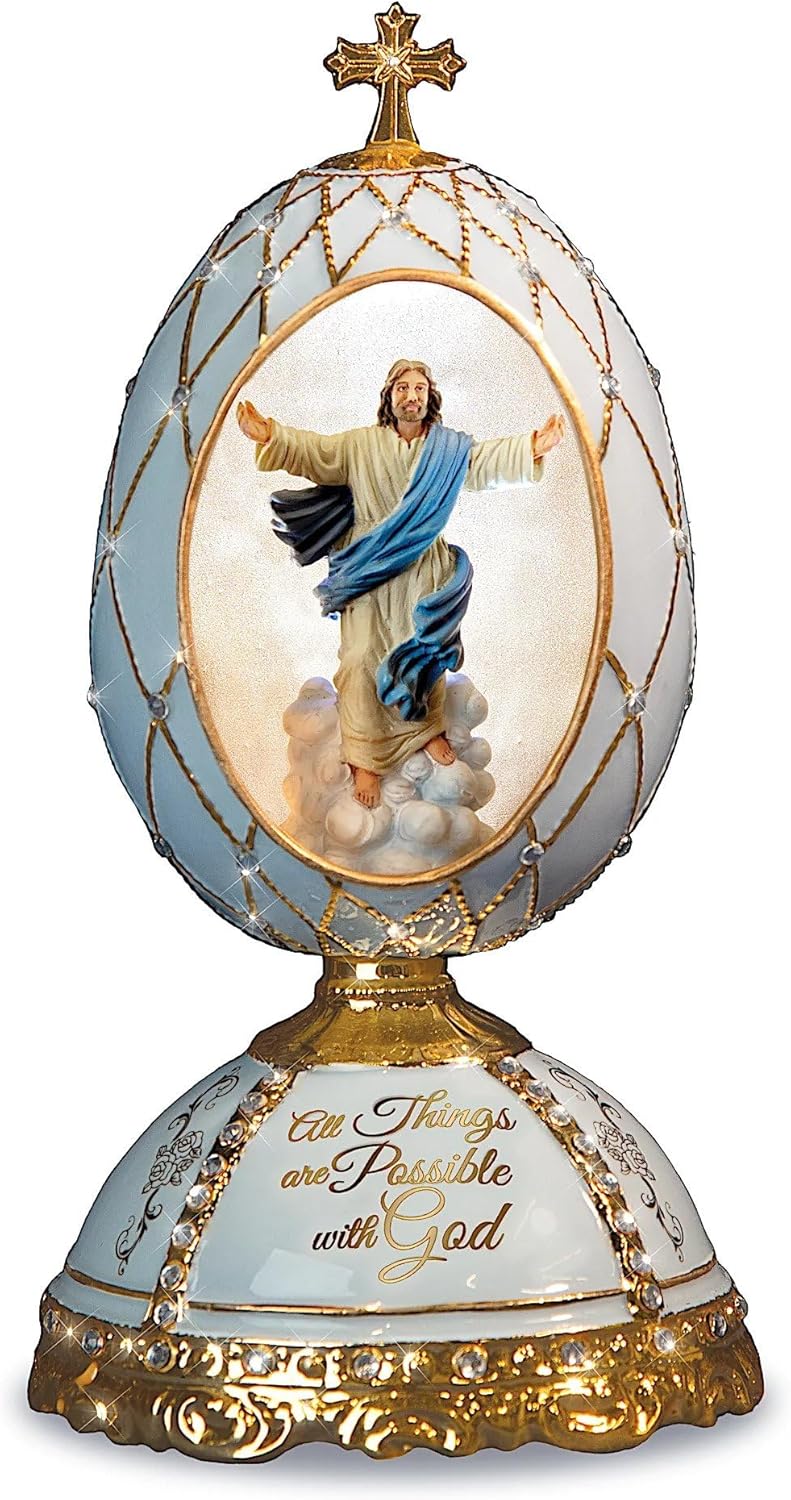 The Bradford Exchange All Things are Possible with God Illuminated Peter Carl Faberge-Style Egg Music Box Adorned with Hand-Set Jewels and Golden Accents