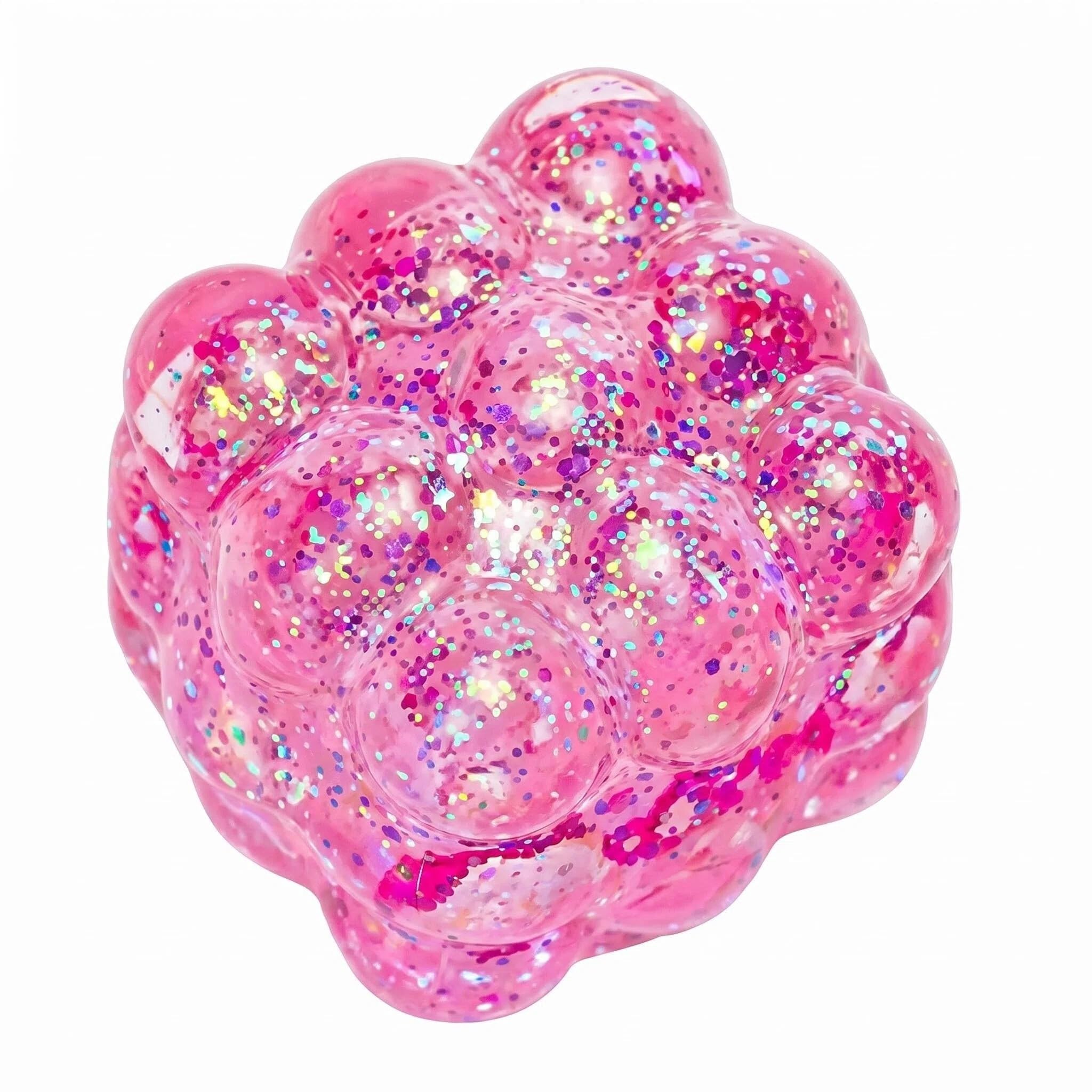 Mtbricey Soft TPR Squeeze Magic Cube with Glitter 5cm/2in Cube Stress Balls Squishy Fidget Toy for Stress Anxiety Relief Focus Sensory Toy for Adults Teen Autism ADHD Non-Toxic Calming Toy (Pink)